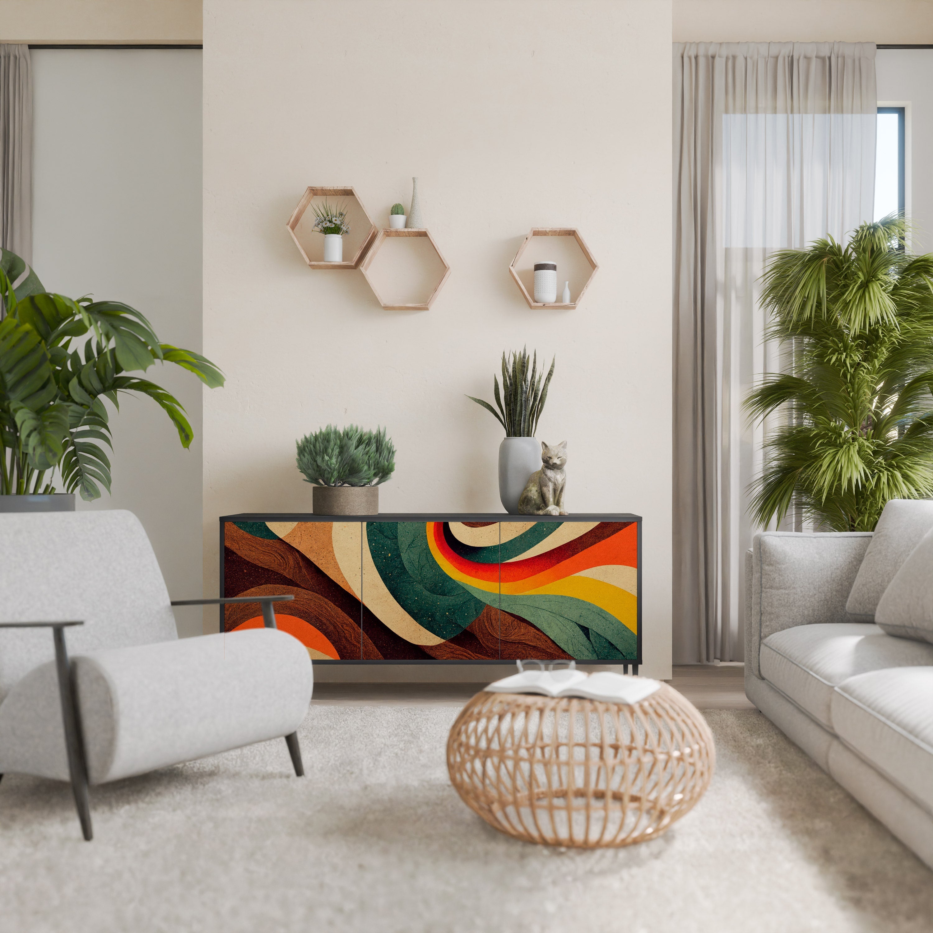 Buffet 3 portes COLORFUL STRANDS finition noire