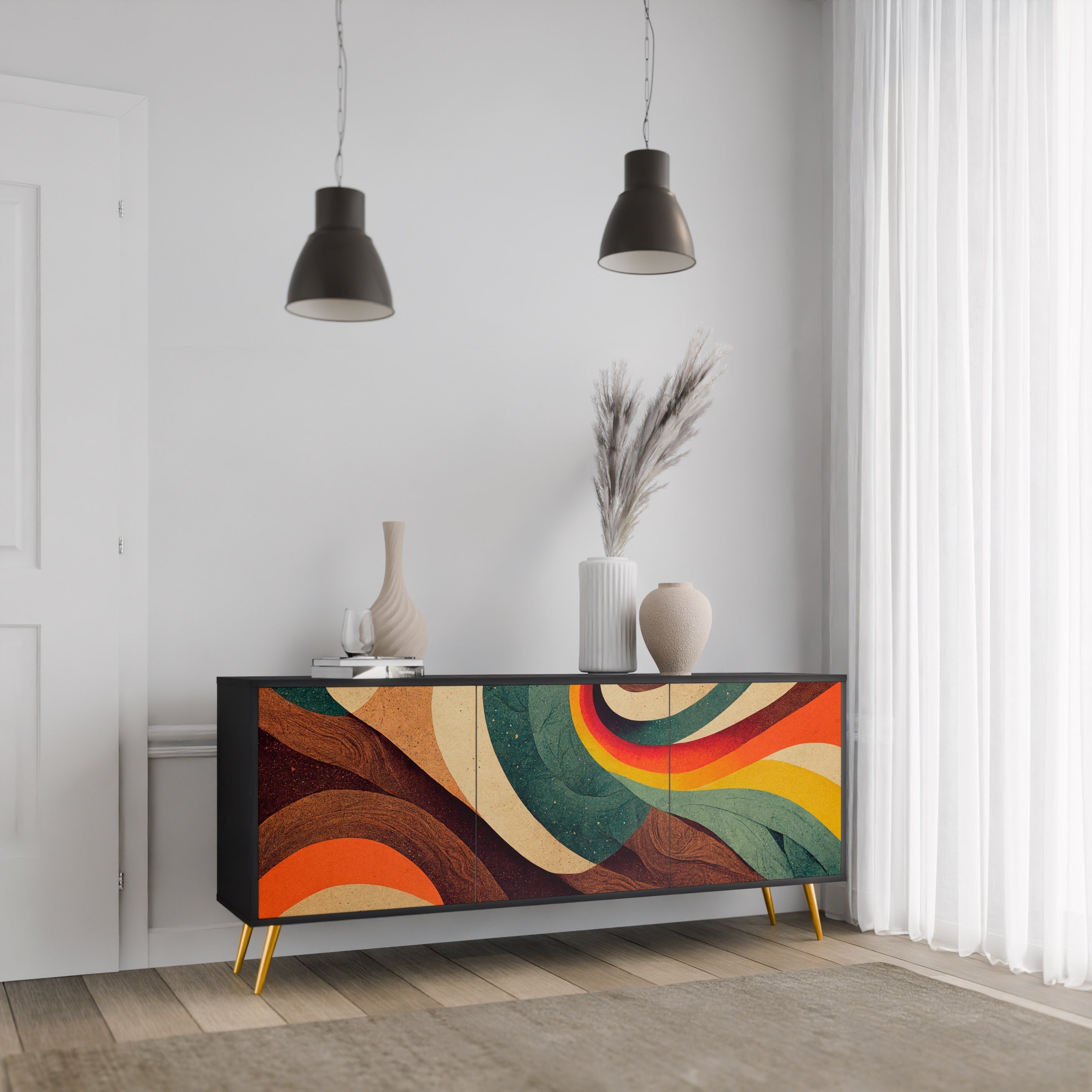 Buffet 3 portes COLORFUL STRANDS finition noire
