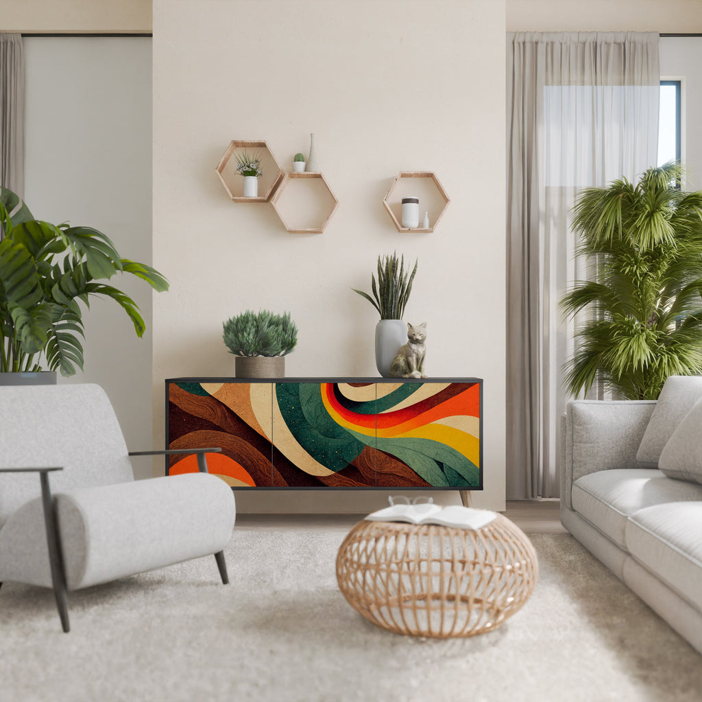 Buffet 3 portes COLORFUL STRANDS finition noire