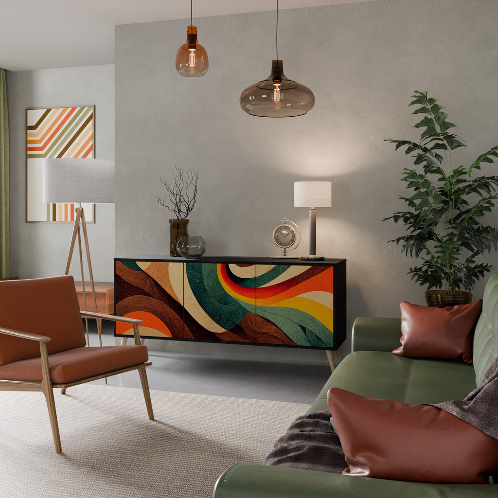 Buffet 3 portes COLORFUL STRANDS finition noire