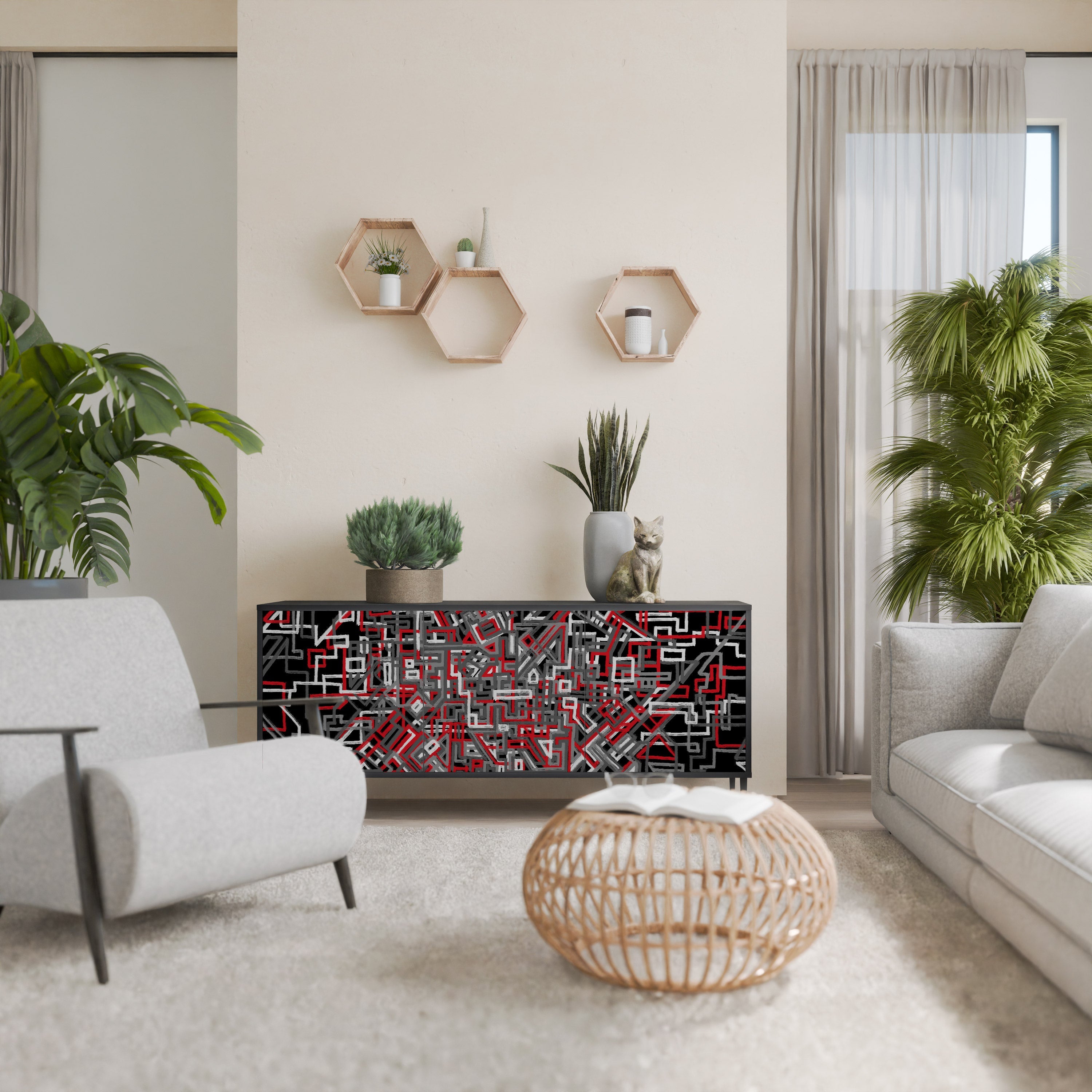 Buffet 3 portes BROKEN LINES finition noire