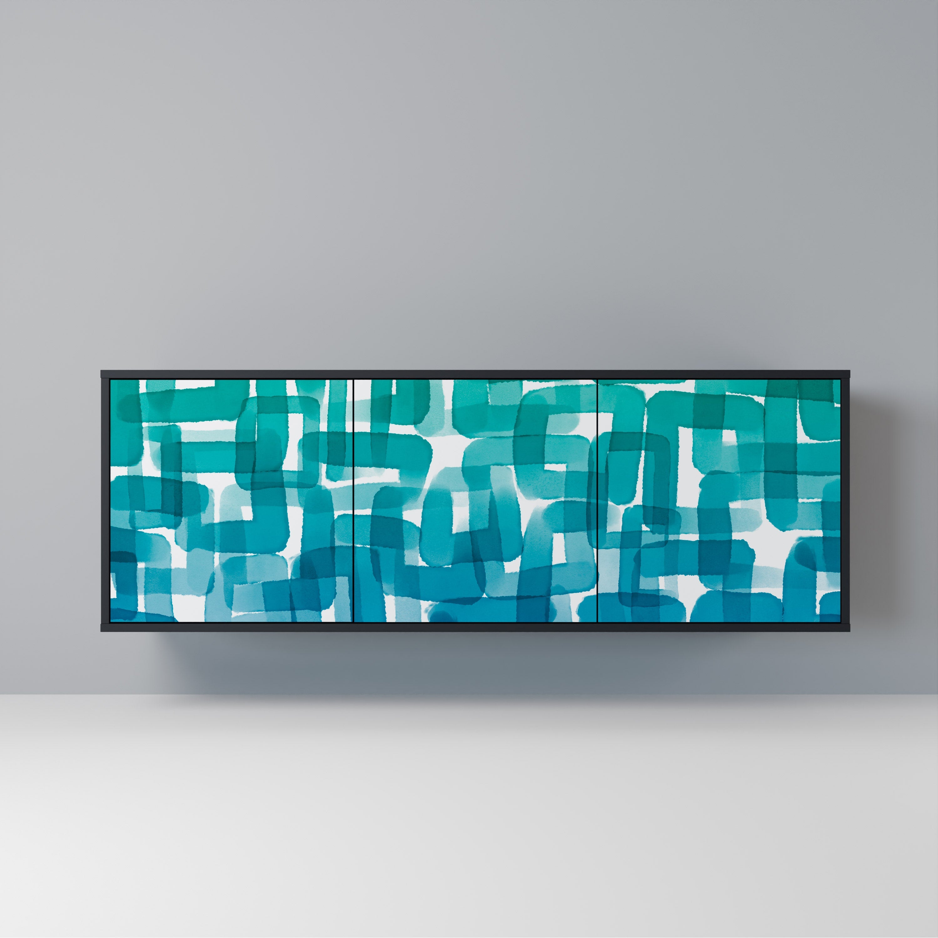 Buffet 3 portes TURQUOISE RECTANGLES finition noire