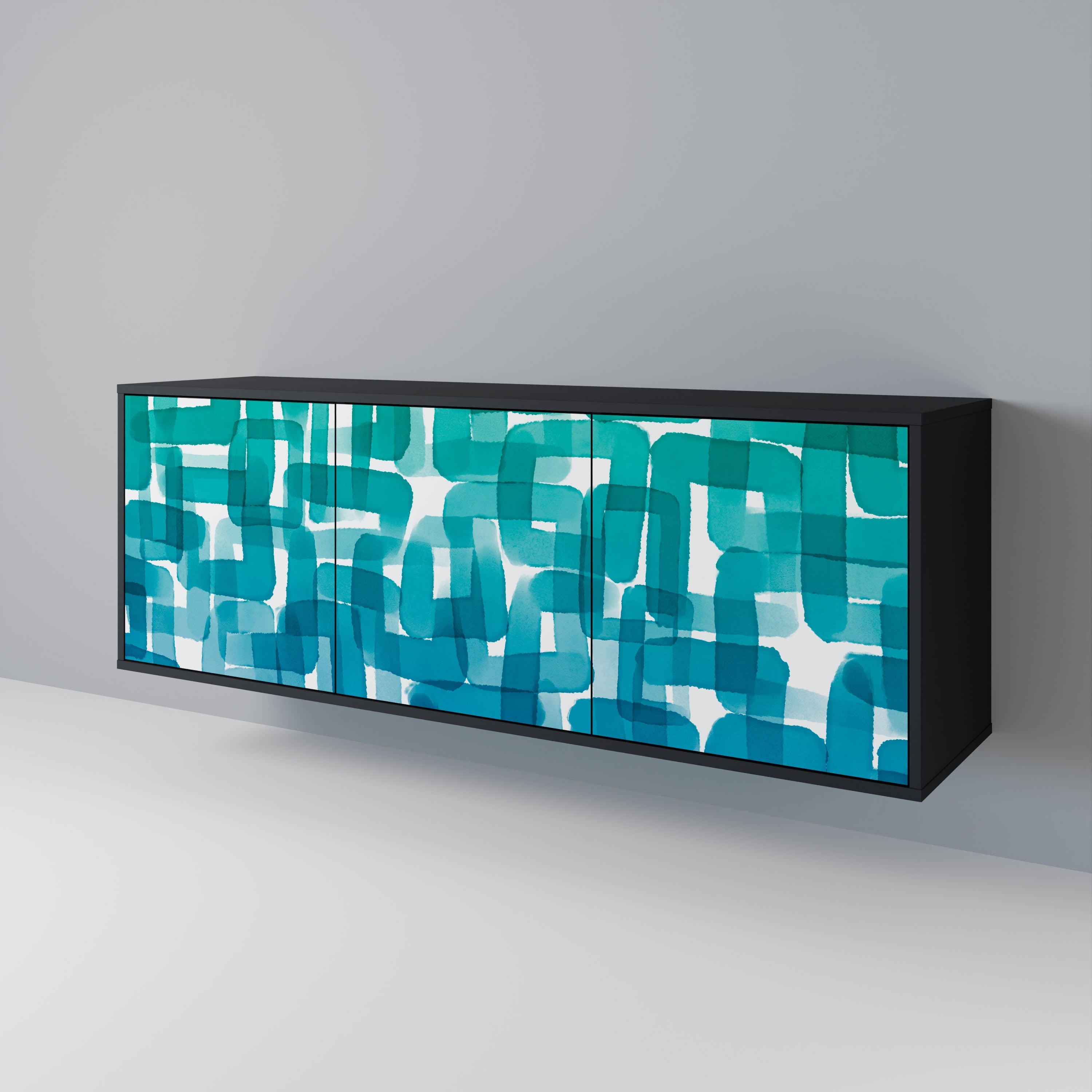 Buffet 3 portes TURQUOISE RECTANGLES finition noire