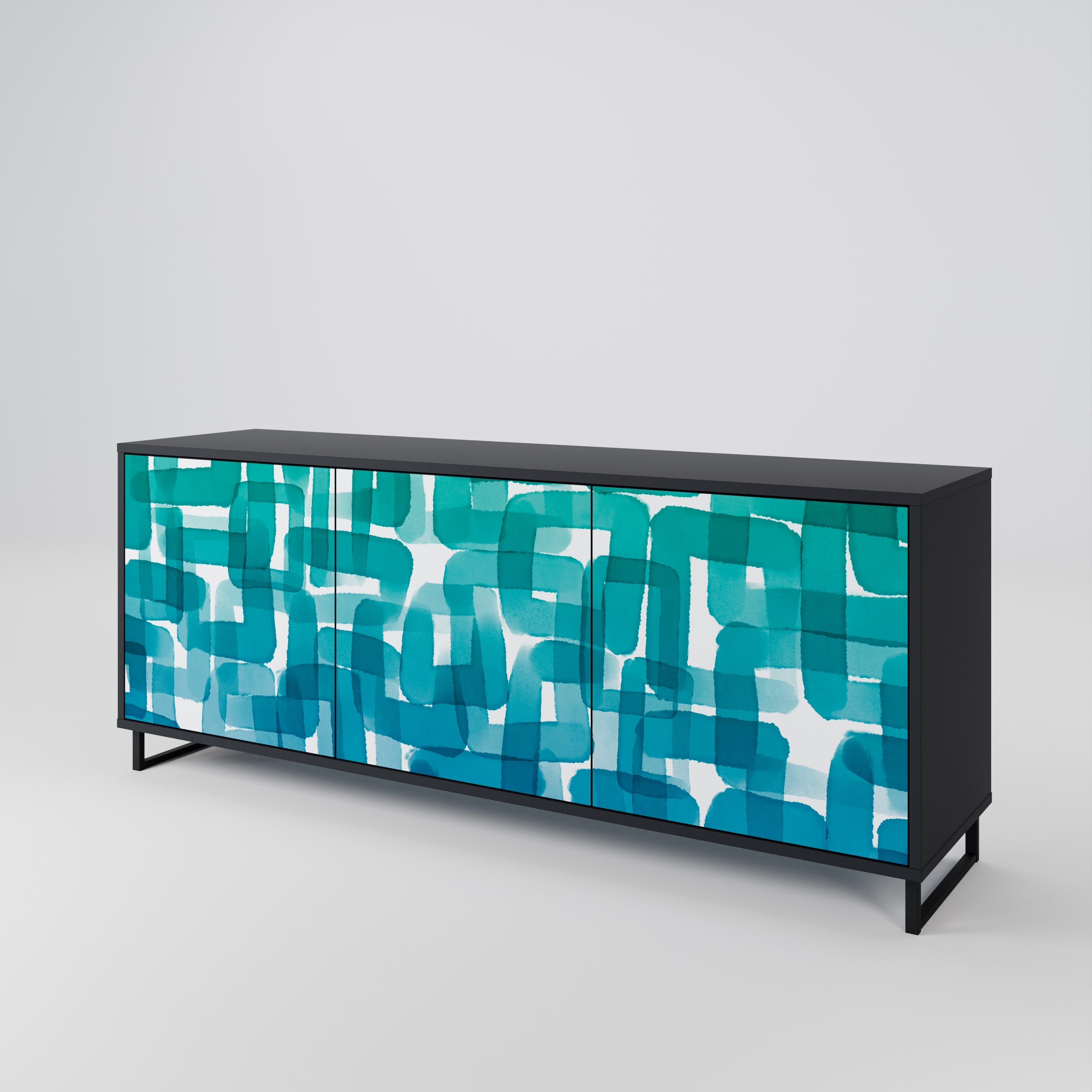 Buffet 3 portes TURQUOISE RECTANGLES finition noire