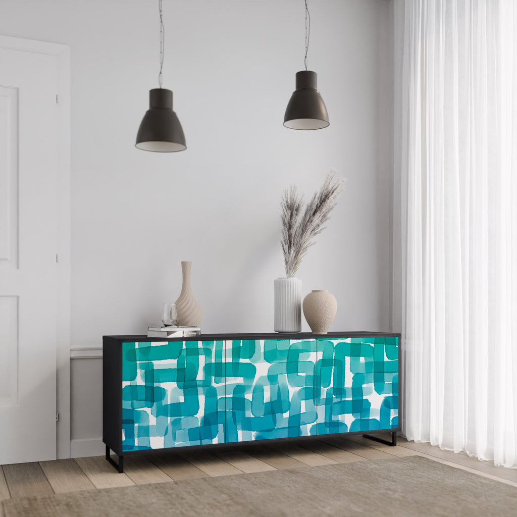 Buffet 3 portes TURQUOISE RECTANGLES finition noire