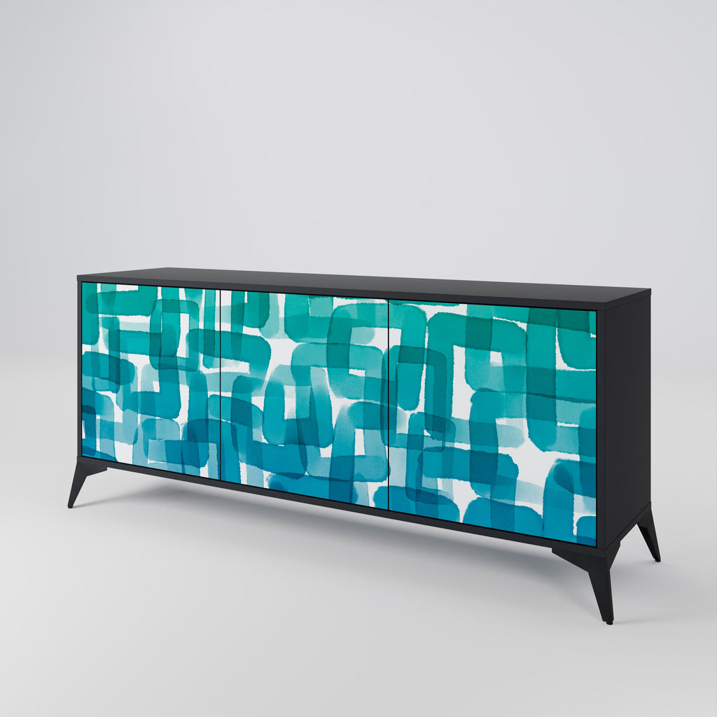 Buffet 3 portes TURQUOISE RECTANGLES finition noire