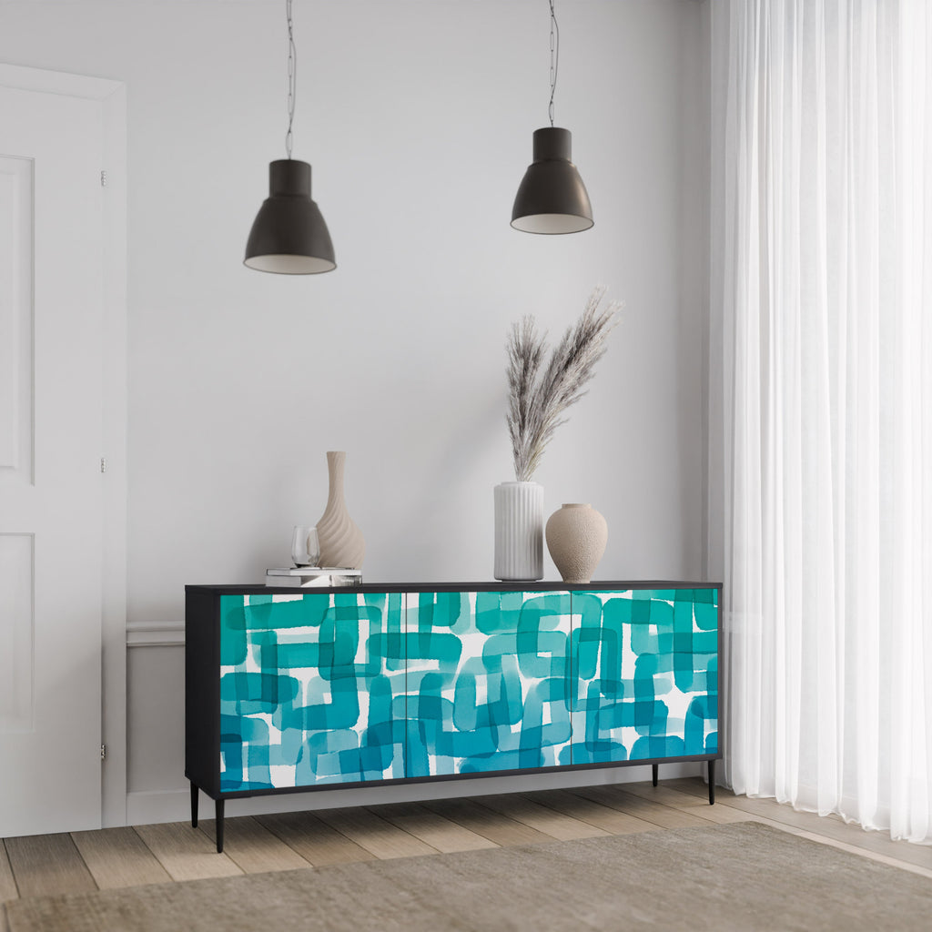Buffet 3 portes TURQUOISE RECTANGLES finition noire