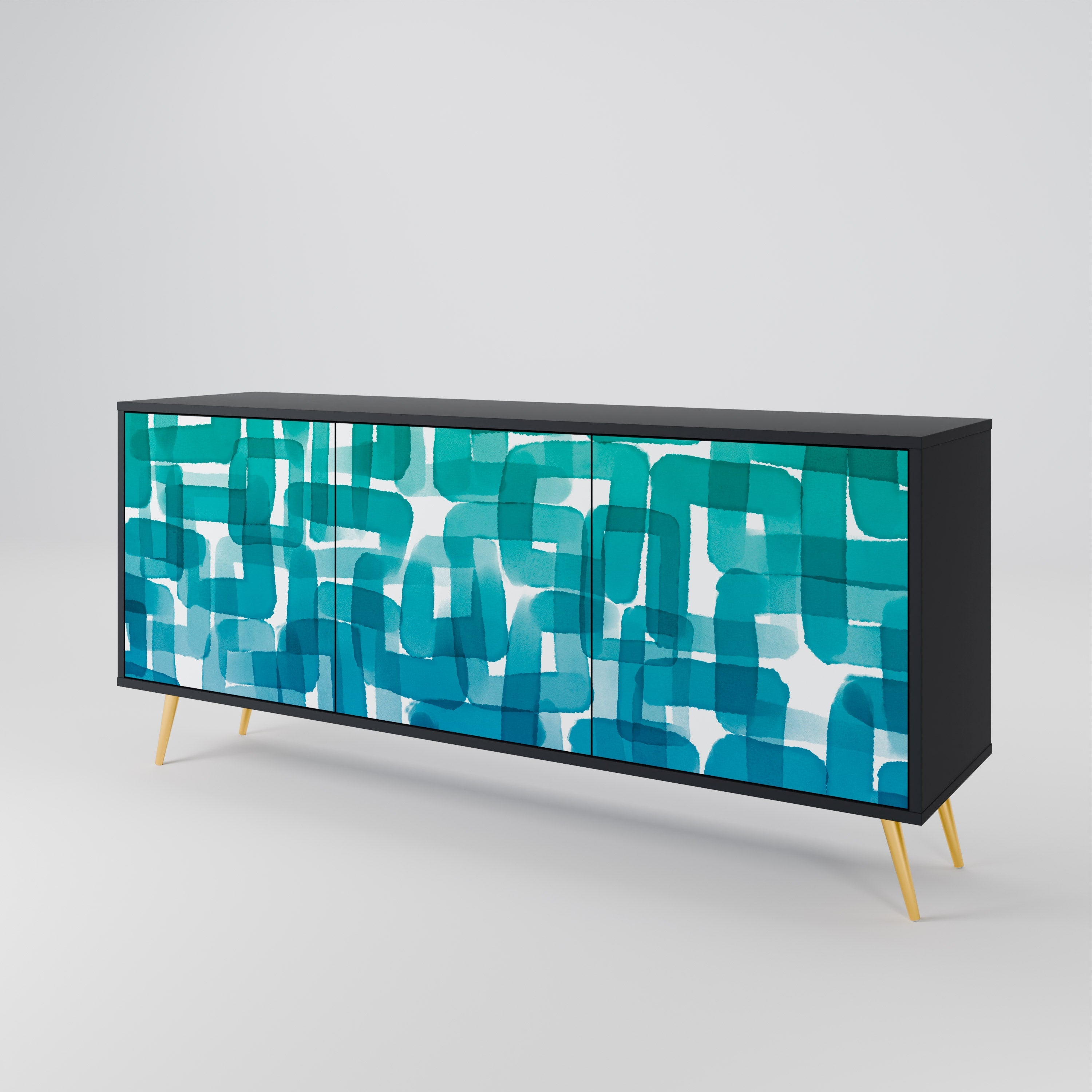 Buffet 3 portes TURQUOISE RECTANGLES finition noire