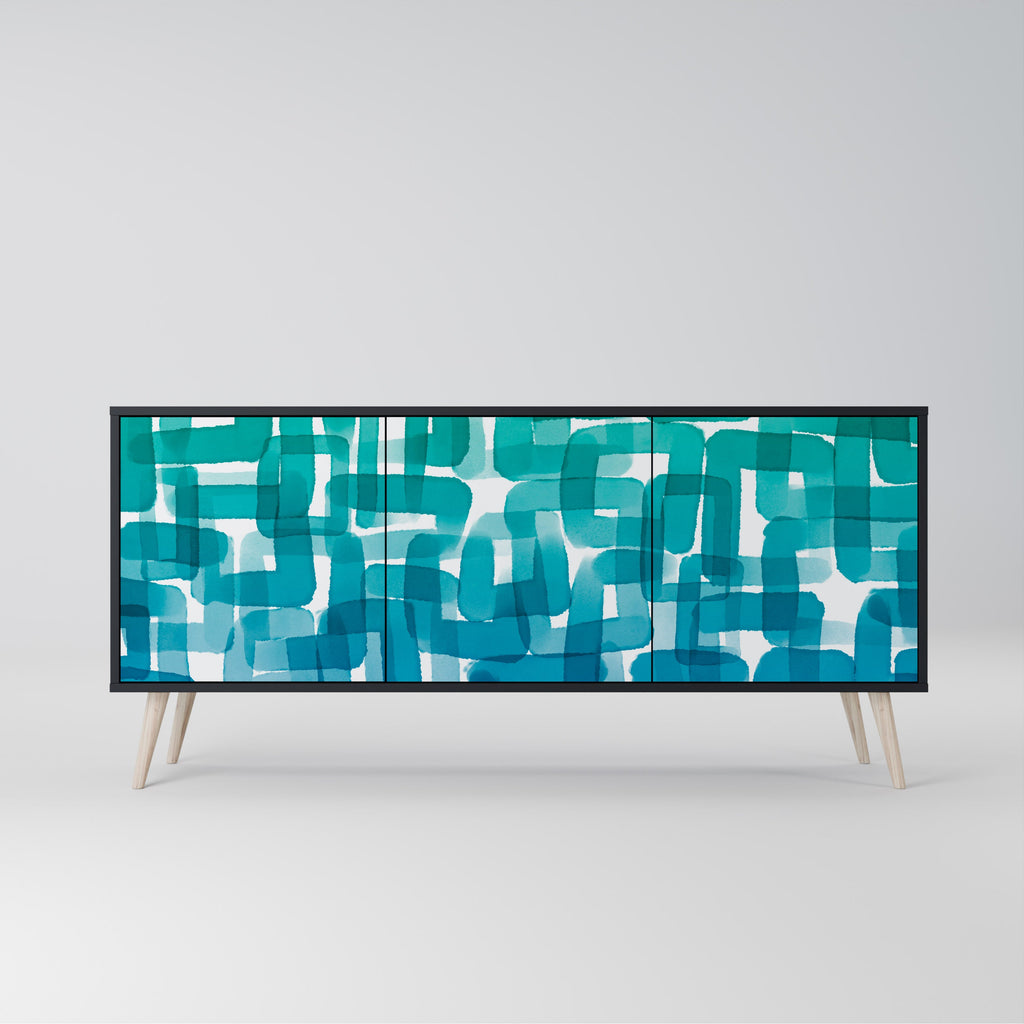 Buffet 3 portes TURQUOISE RECTANGLES finition noire