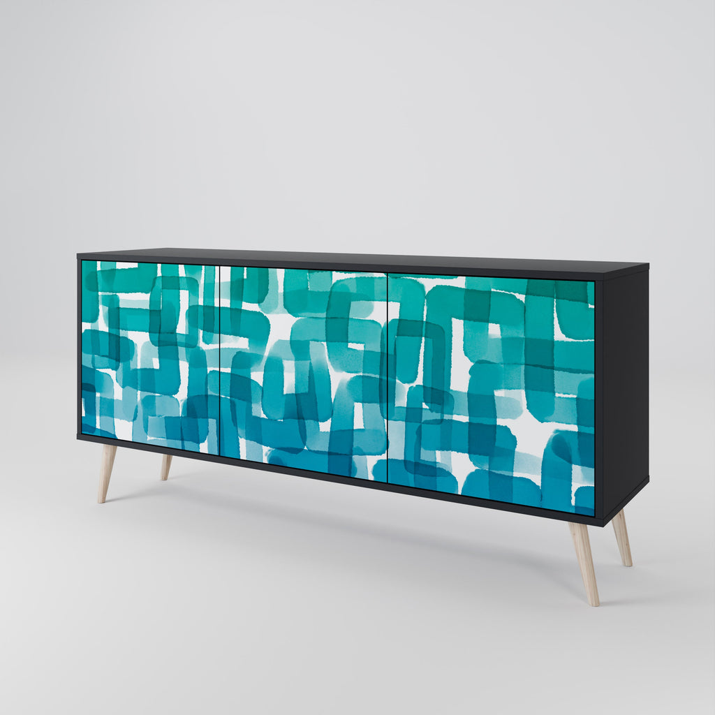Buffet 3 portes TURQUOISE RECTANGLES finition noire