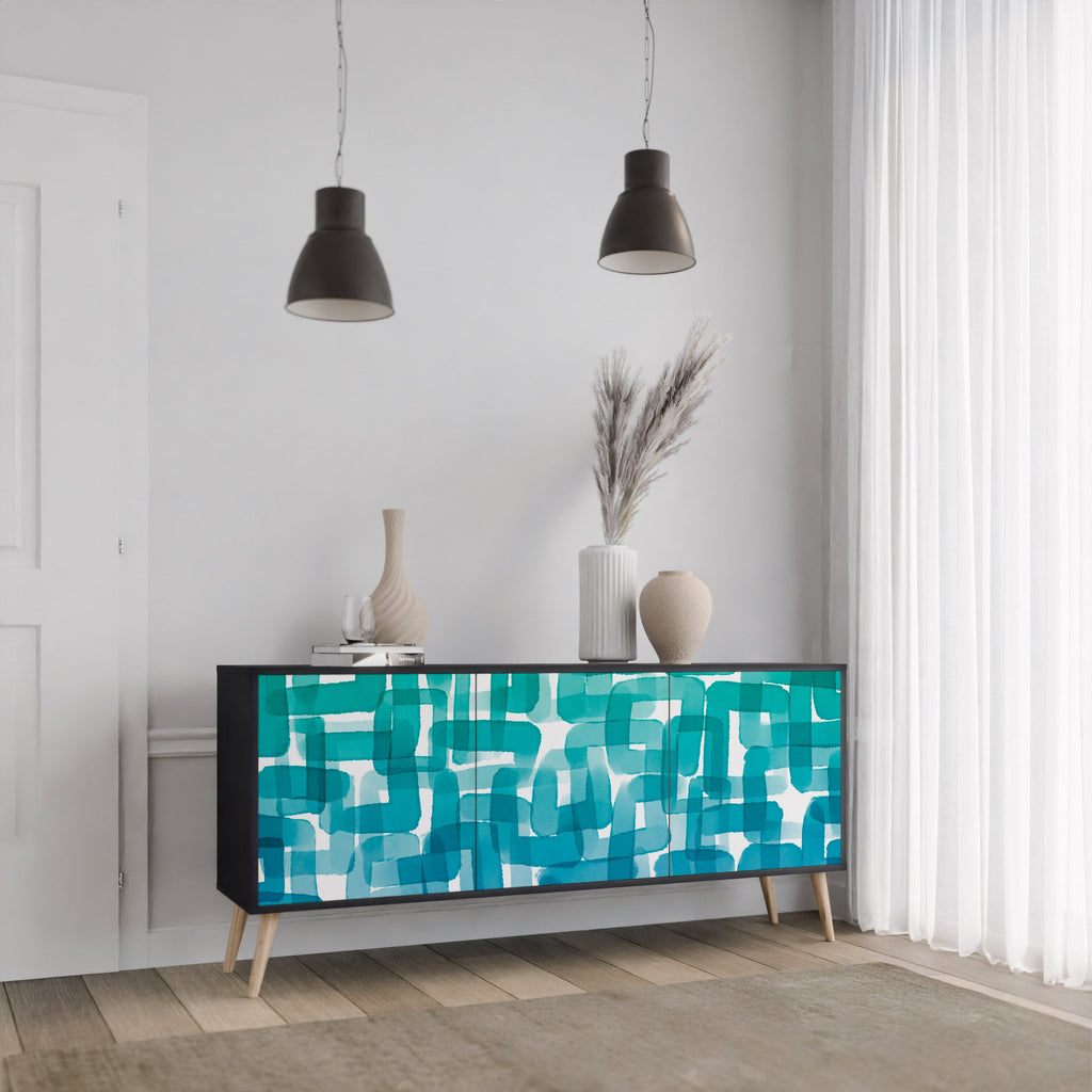 Buffet 3 portes TURQUOISE RECTANGLES finition noire