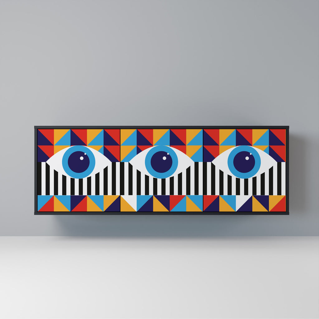 Buffet 3 portes ABSTRACTION ET GÉOMÉTRIE en finition noire