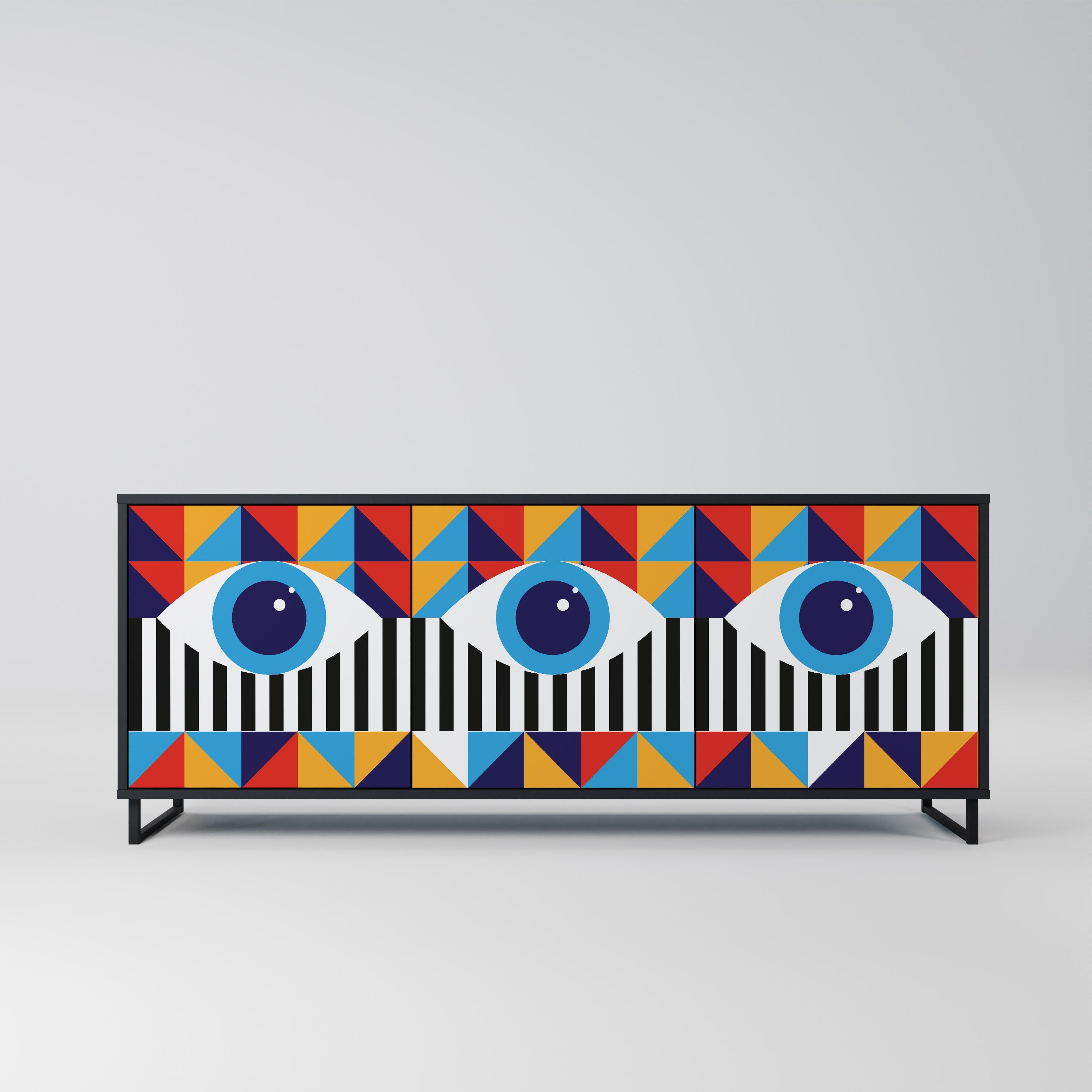 Buffet 3 portes ABSTRACTION ET GÉOMÉTRIE en finition noire