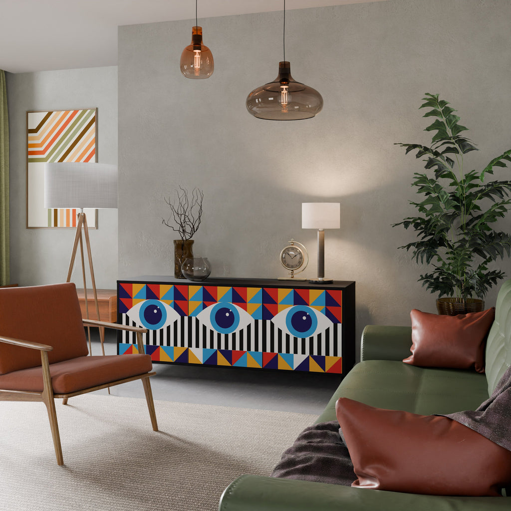 Buffet 3 portes ABSTRACTION ET GÉOMÉTRIE en finition noire