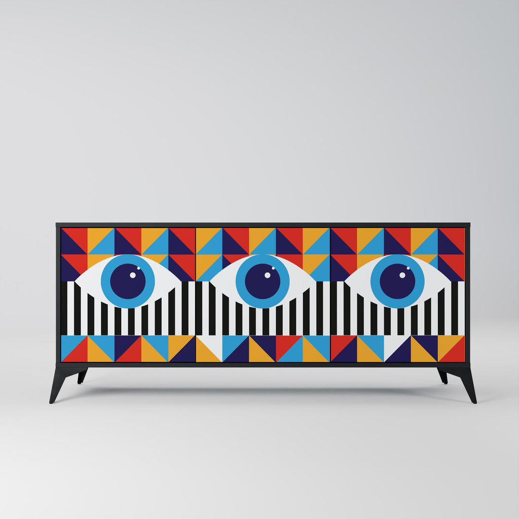 Buffet 3 portes ABSTRACTION ET GÉOMÉTRIE en finition noire