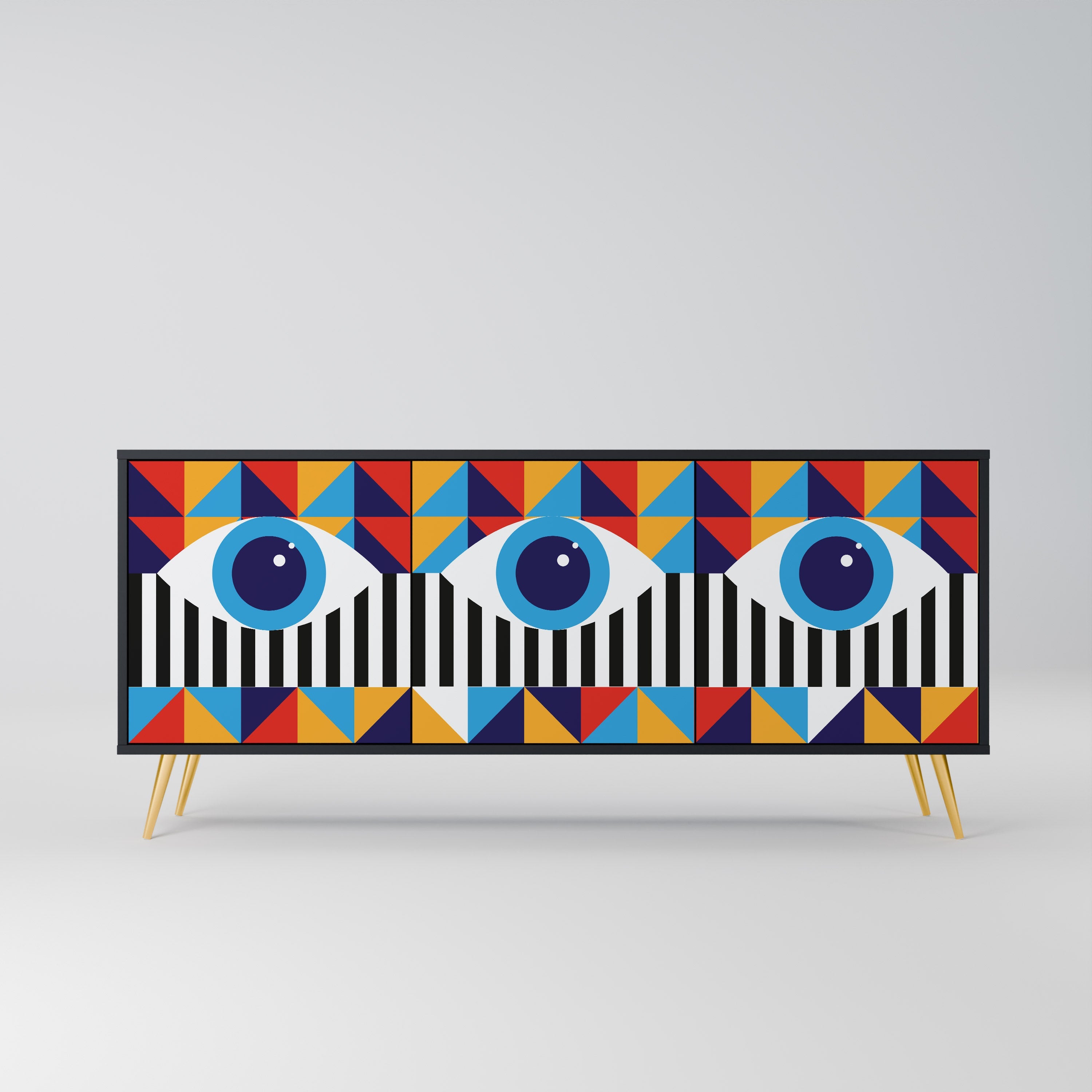 Buffet 3 portes ABSTRACTION ET GÉOMÉTRIE en finition noire