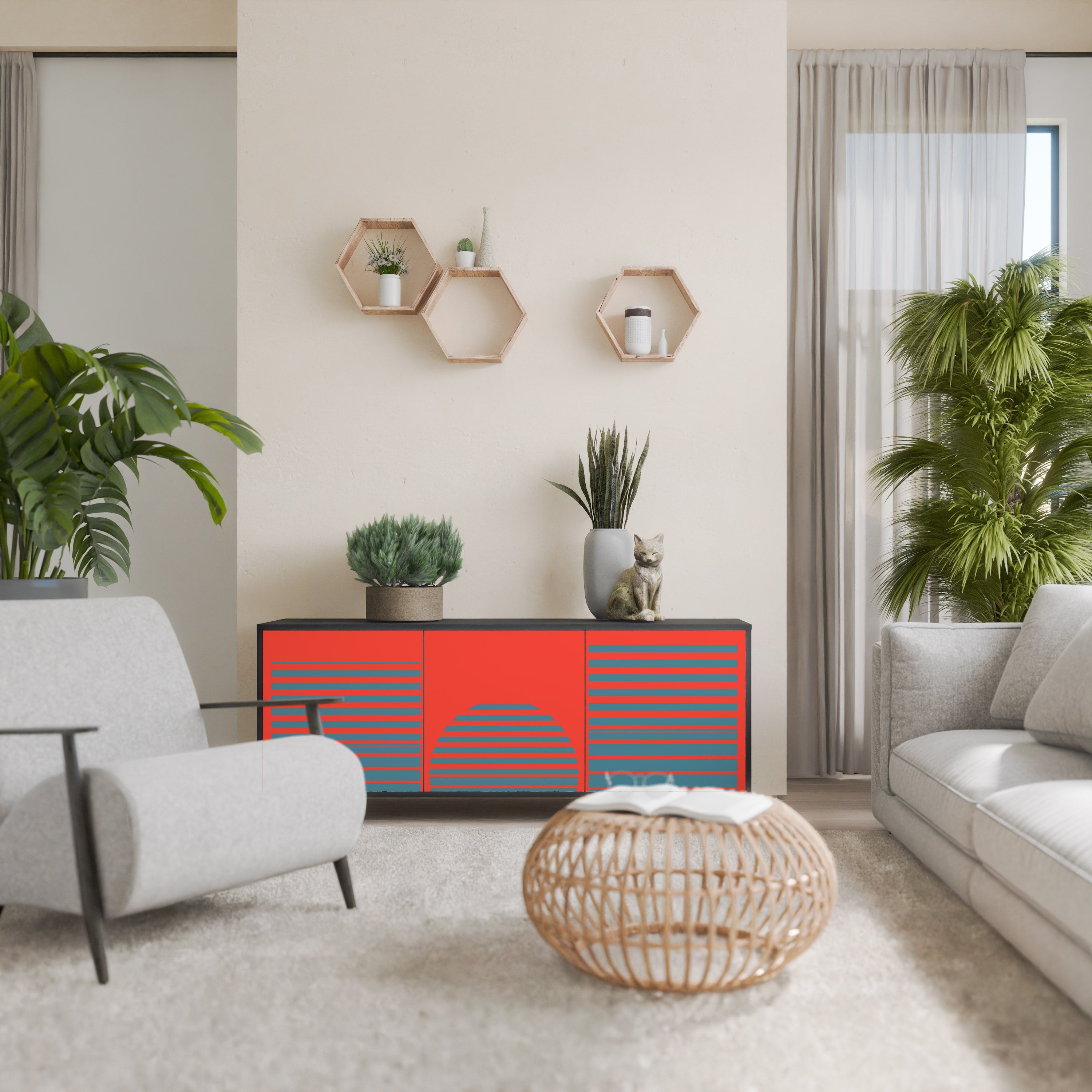 Buffet 3 portes RISING GEOMETRY STARS en finition noire