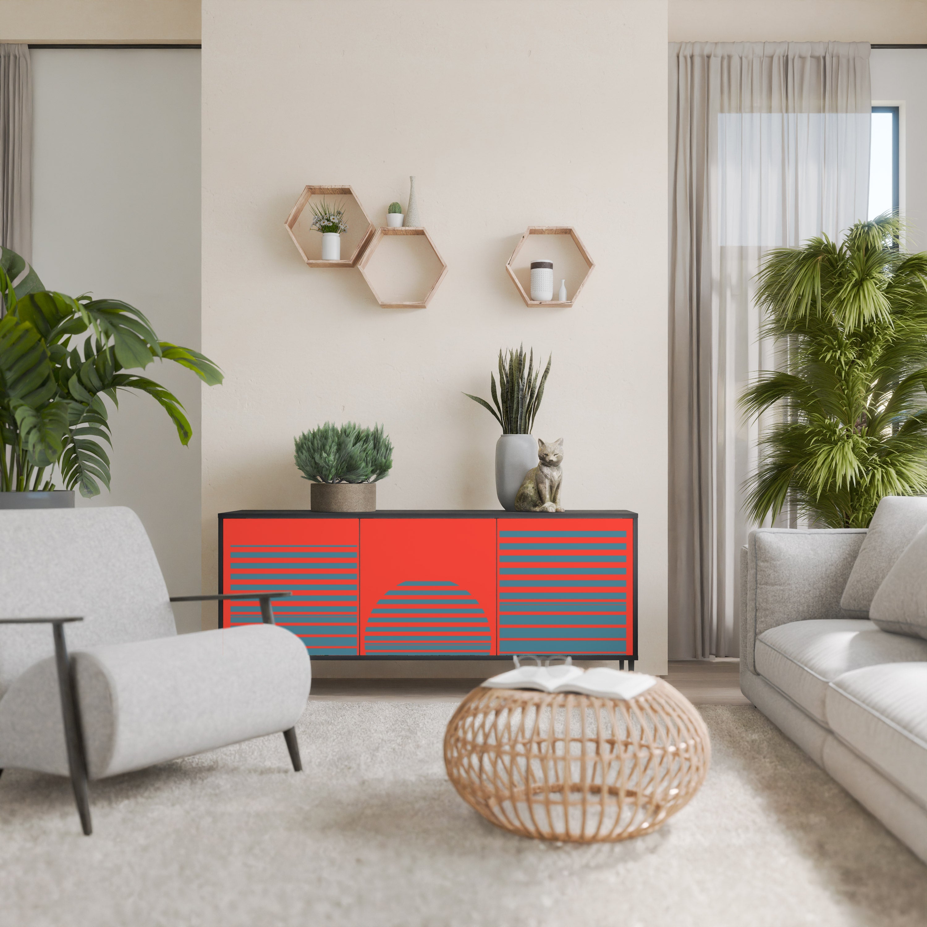 Buffet 3 portes RISING GEOMETRY STARS en finition noire