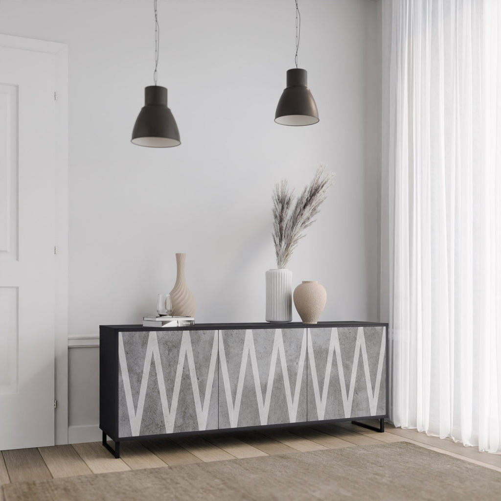 Buffet 3 portes SOLID ZIG ZAG finition noire