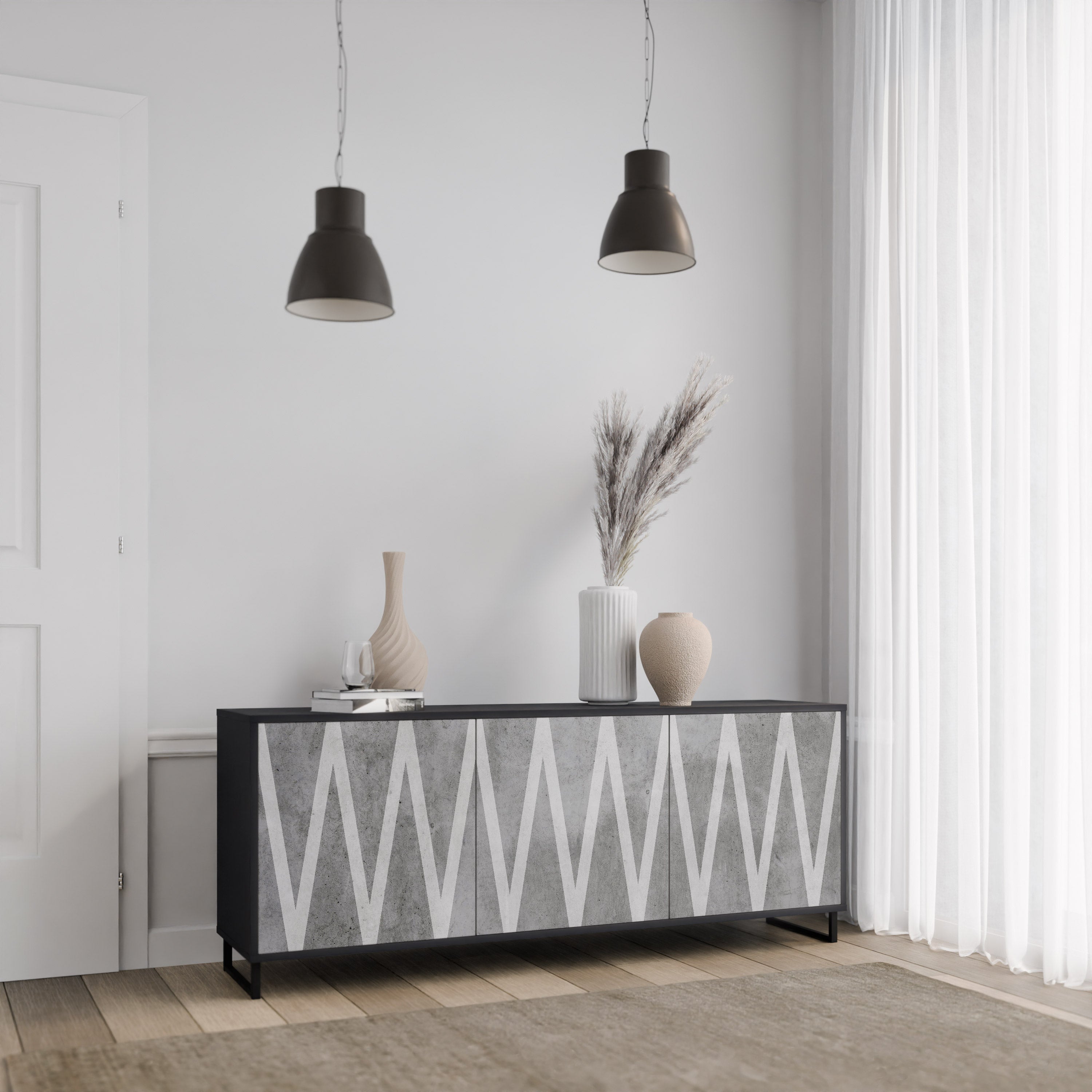 Buffet 3 portes SOLID ZIG ZAG finition noire