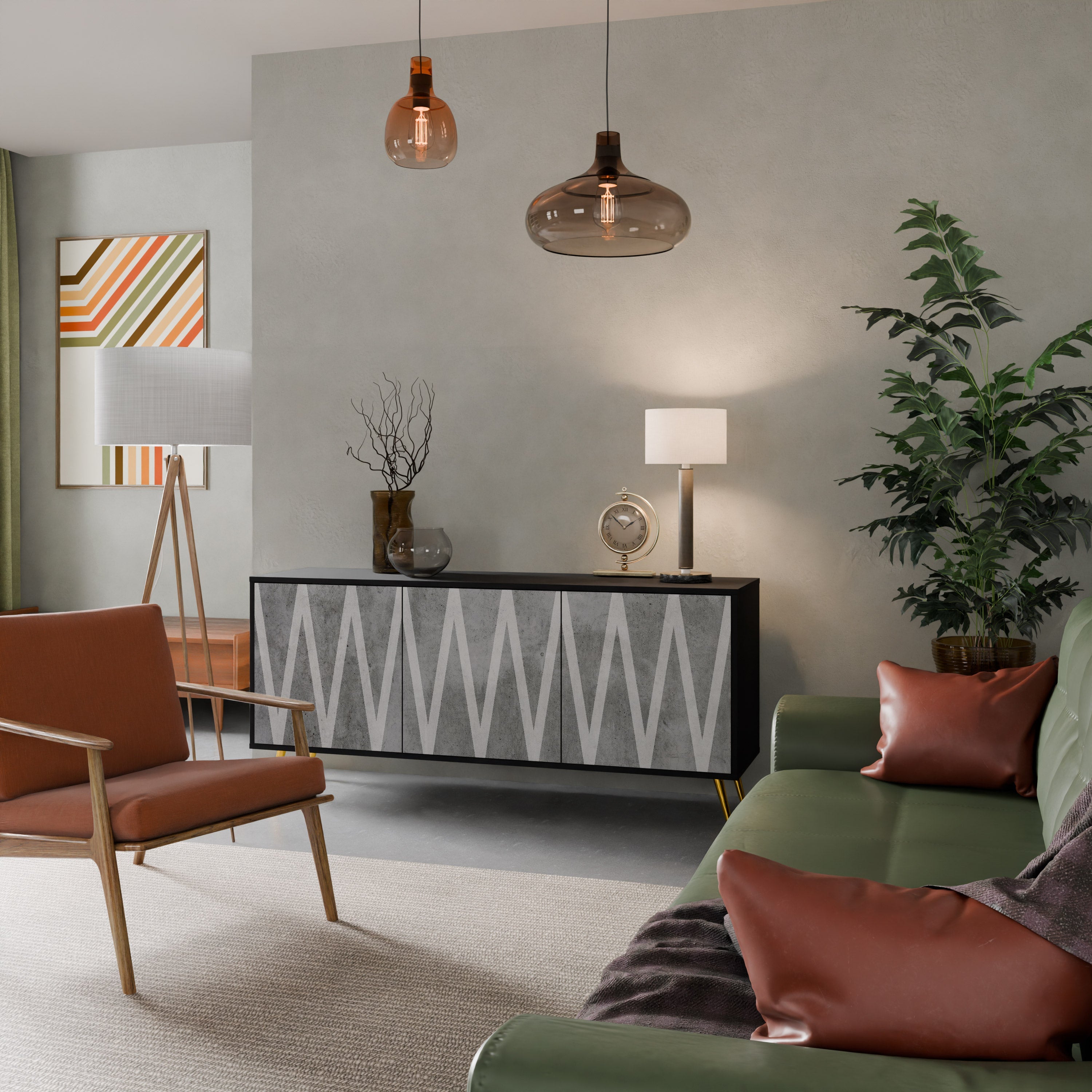 Buffet 3 portes SOLID ZIG ZAG finition noire