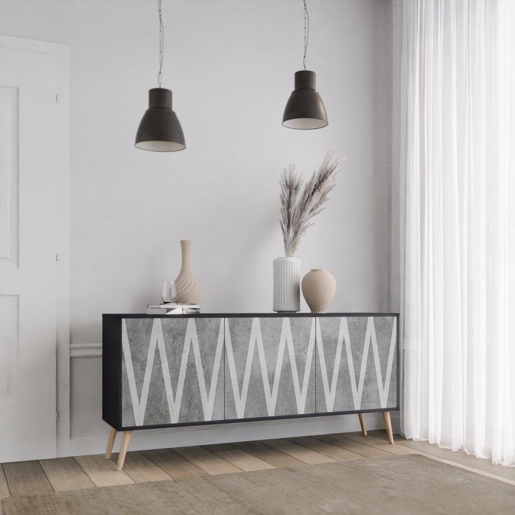 Buffet 3 portes SOLID ZIG ZAG finition noire