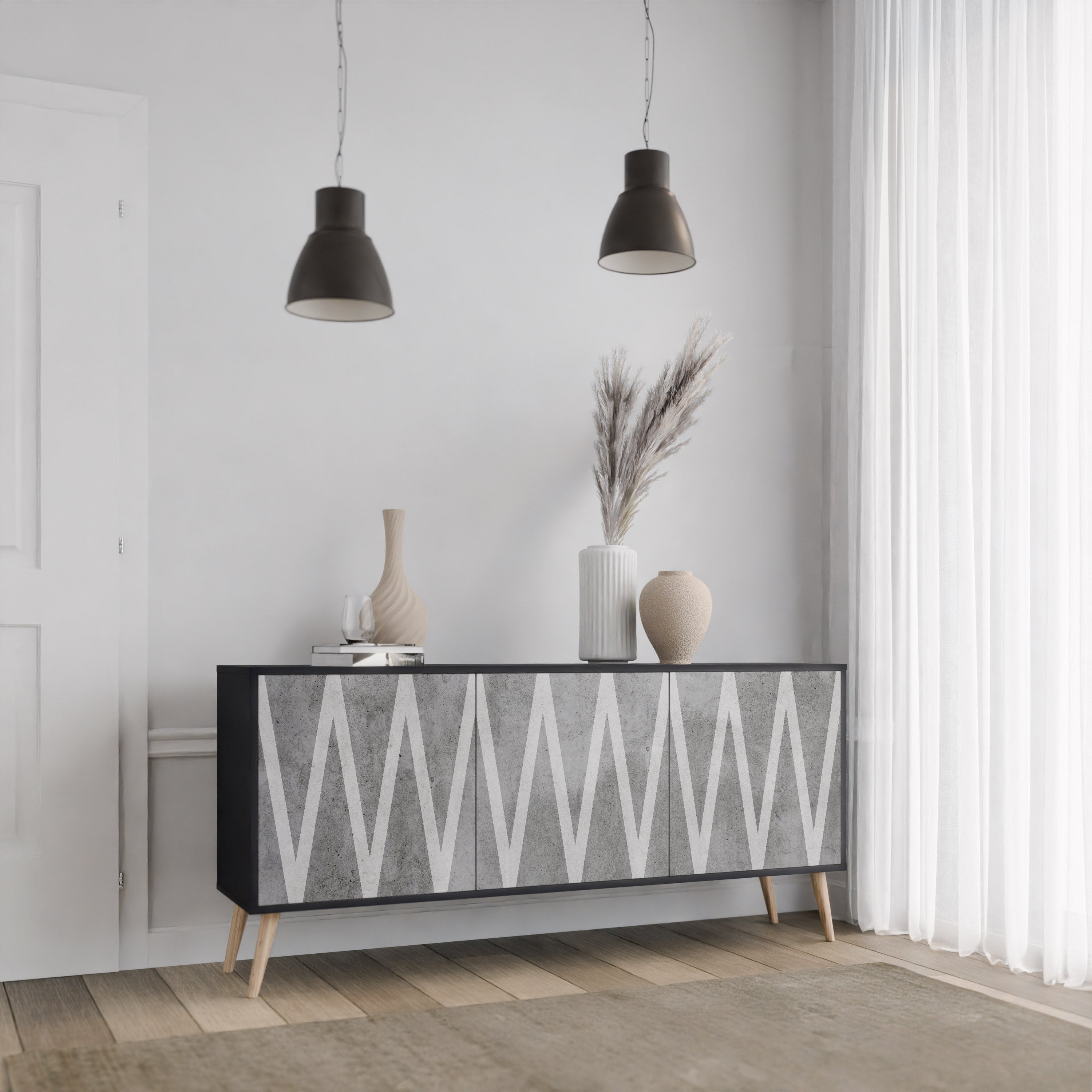 Buffet 3 portes SOLID ZIG ZAG finition noire
