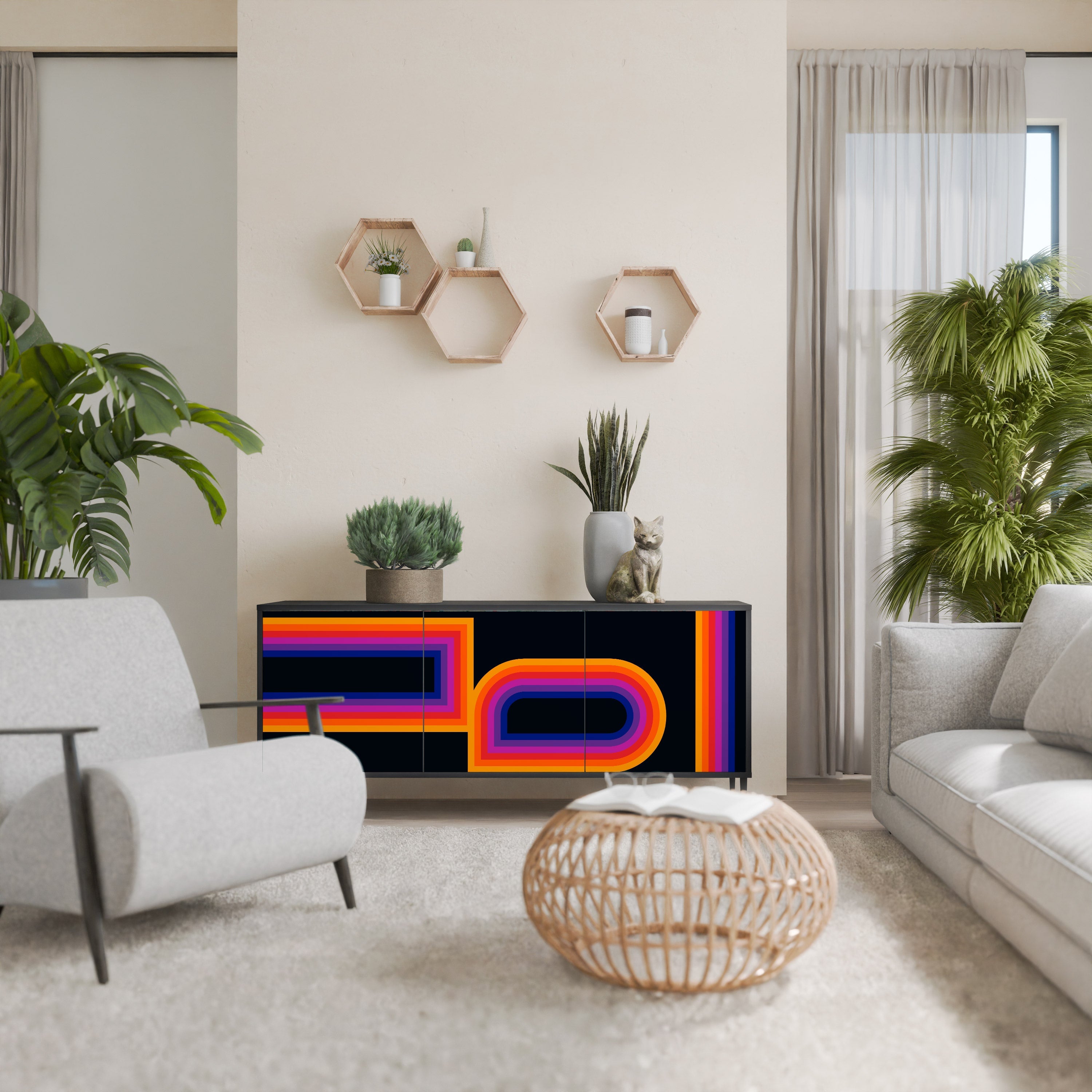 Buffet 3 portes BLINDED BY THE LIGHTS en finition noire