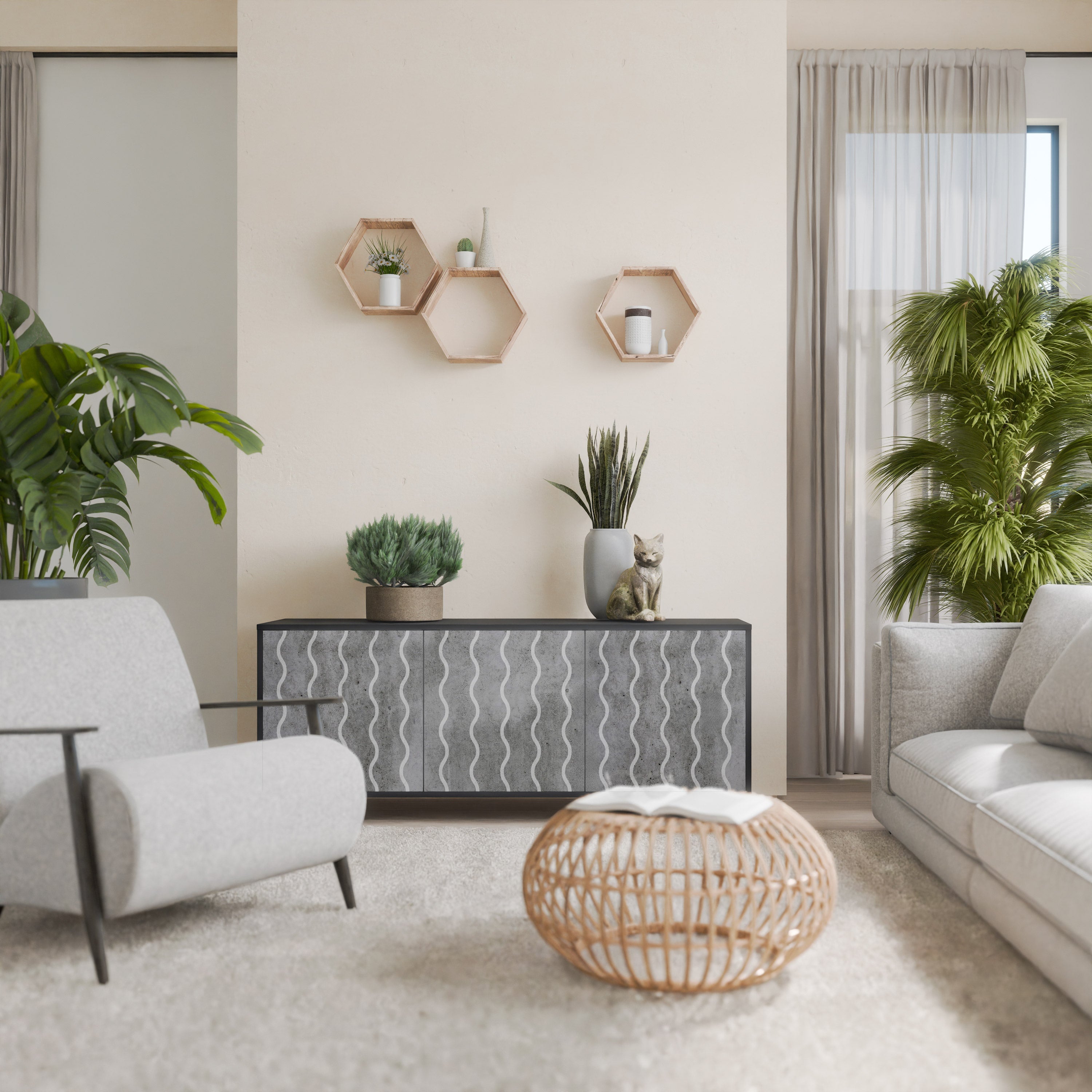 Buffet 3 portes WAVES OF CONCRETE en finition noire