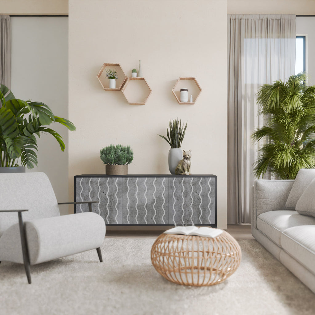 Buffet 3 portes WAVES OF CONCRETE en finition noire