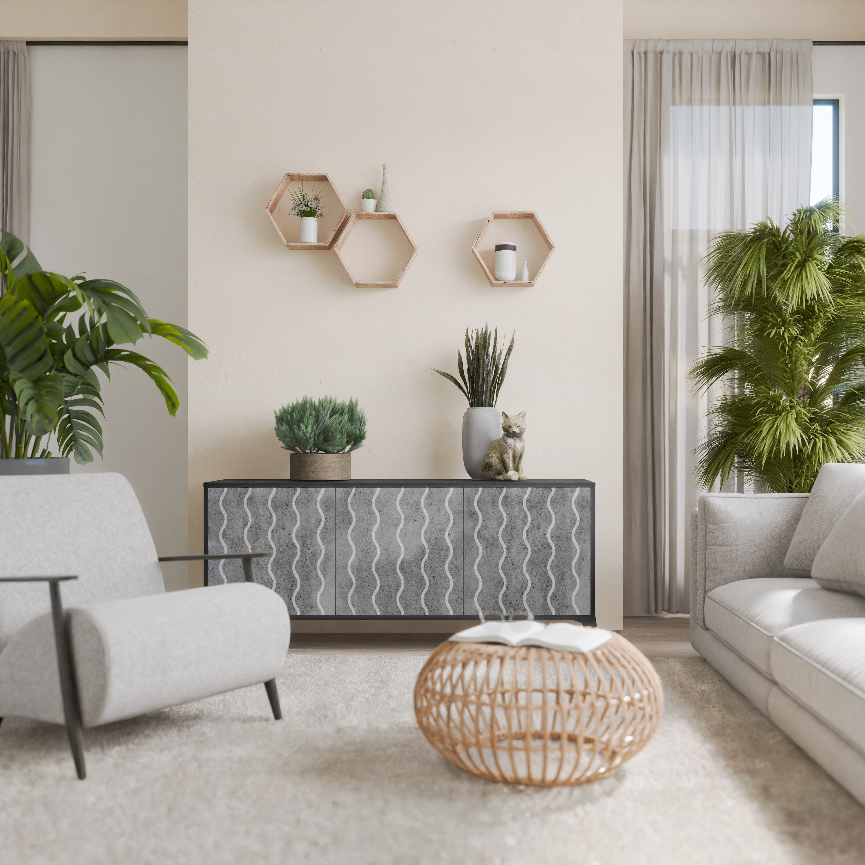 Buffet 3 portes WAVES OF CONCRETE en finition noire