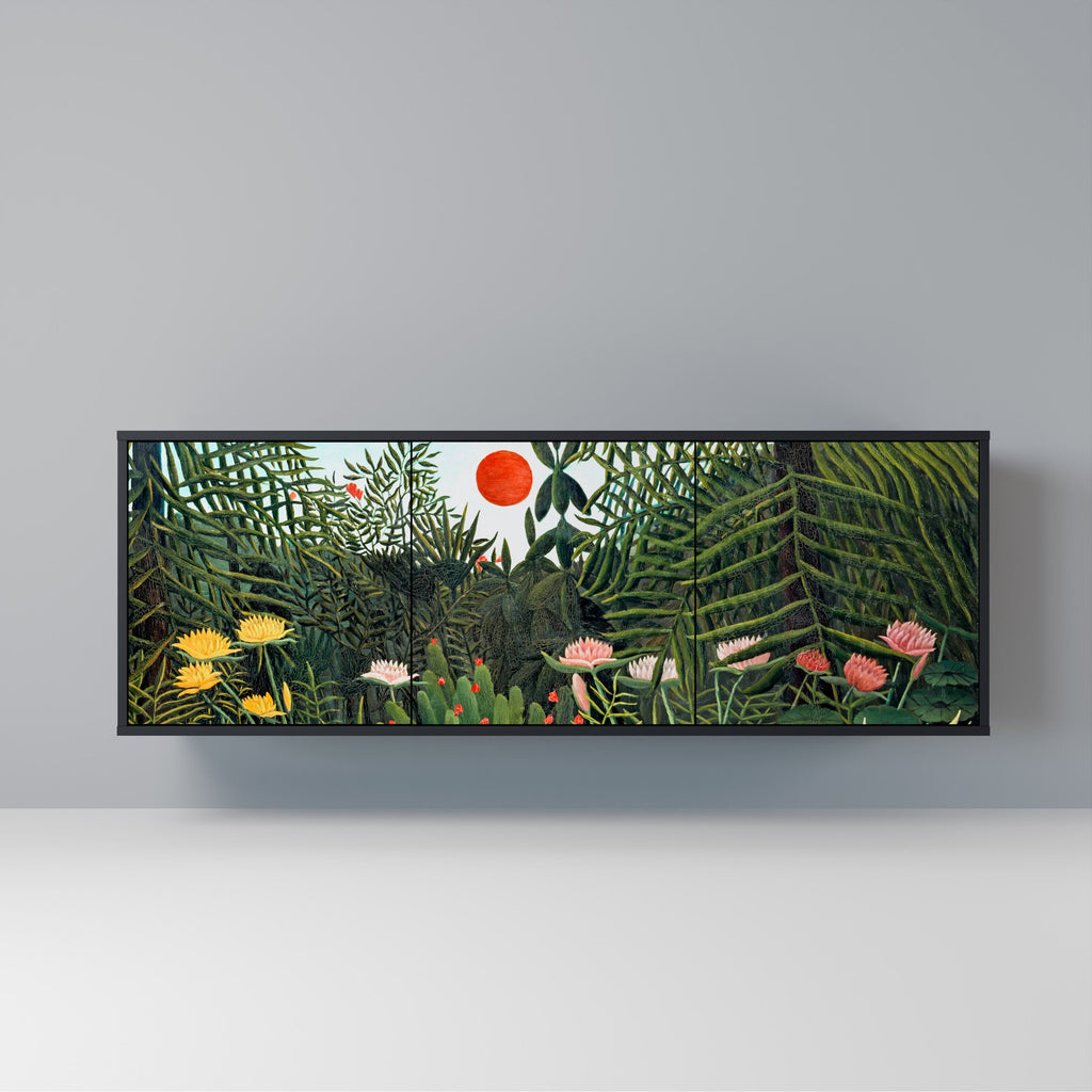 Buffet 3 portes FORÊT VIERGE AVEC COUCHER DE SOLEIL en finition noire