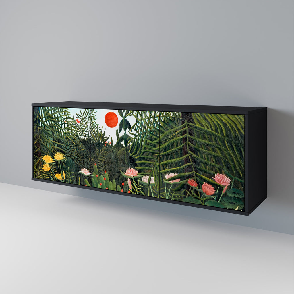 Buffet 3 portes FORÊT VIERGE AVEC COUCHER DE SOLEIL en finition noire