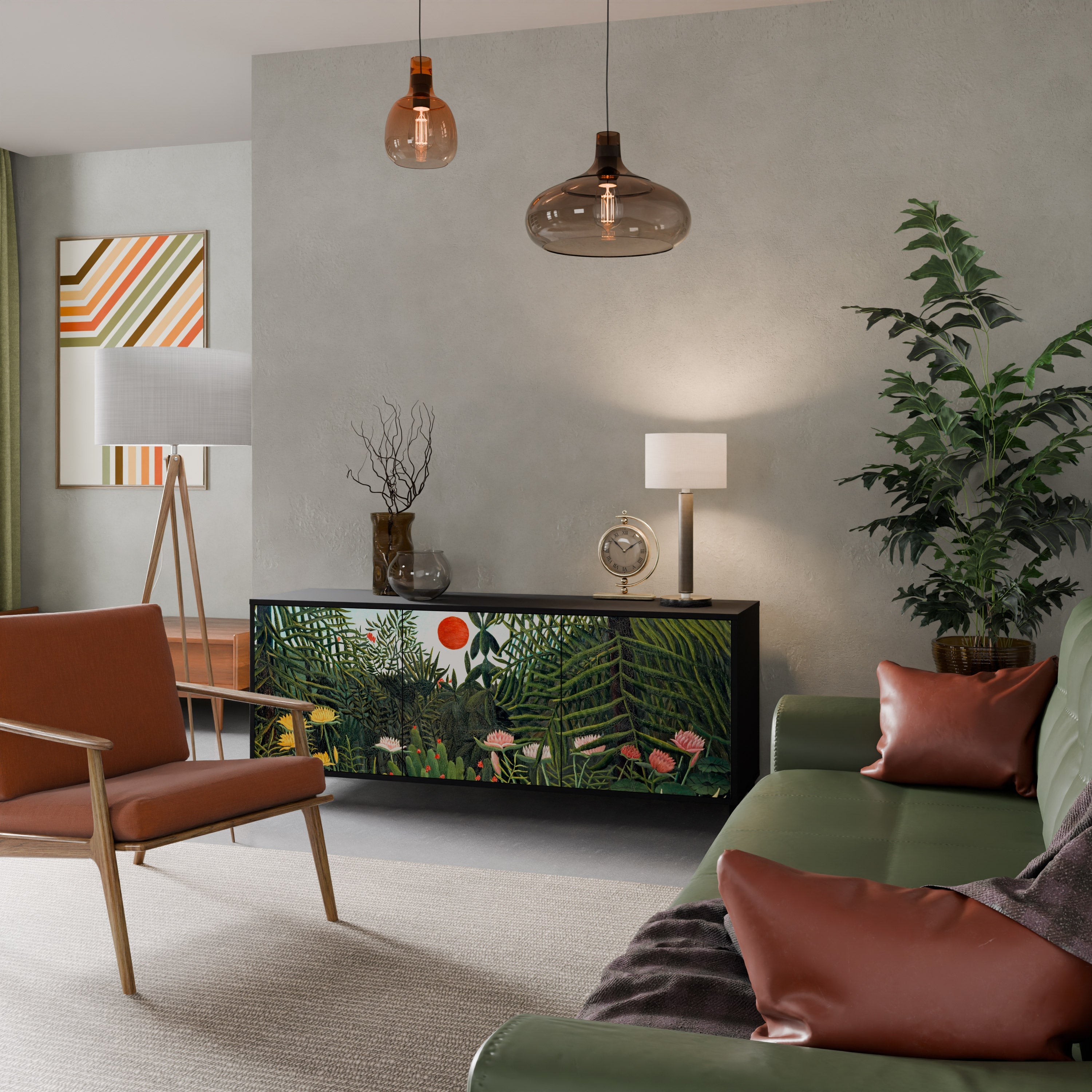 Buffet 3 portes FORÊT VIERGE AVEC COUCHER DE SOLEIL en finition noire