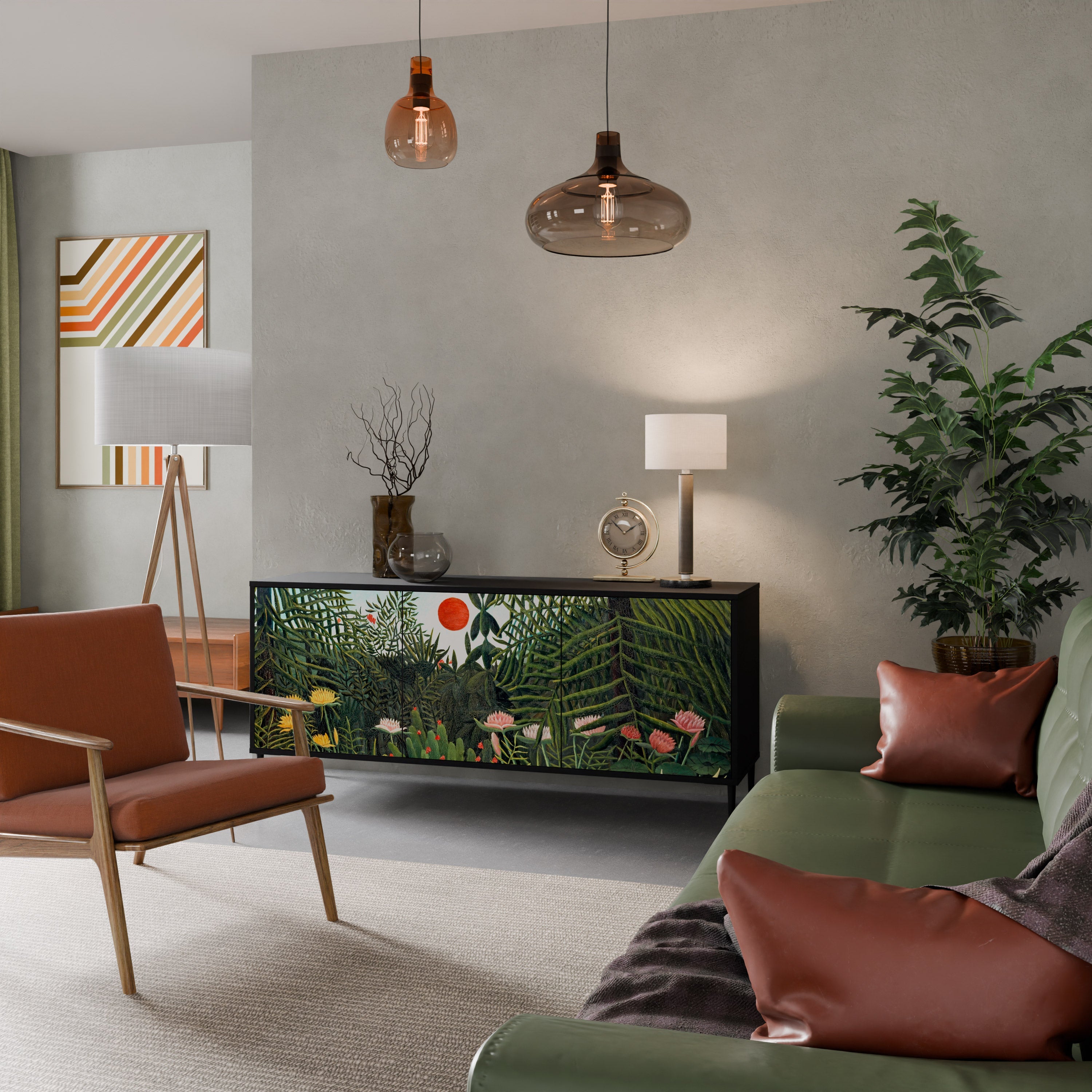 Buffet 3 portes FORÊT VIERGE AVEC COUCHER DE SOLEIL en finition noire