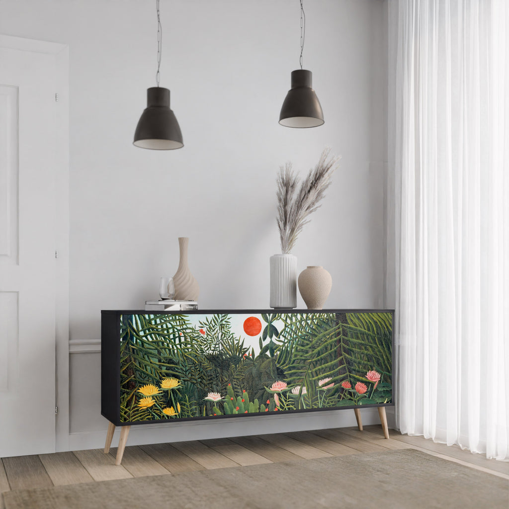 Buffet 3 portes FORÊT VIERGE AVEC COUCHER DE SOLEIL en finition noire