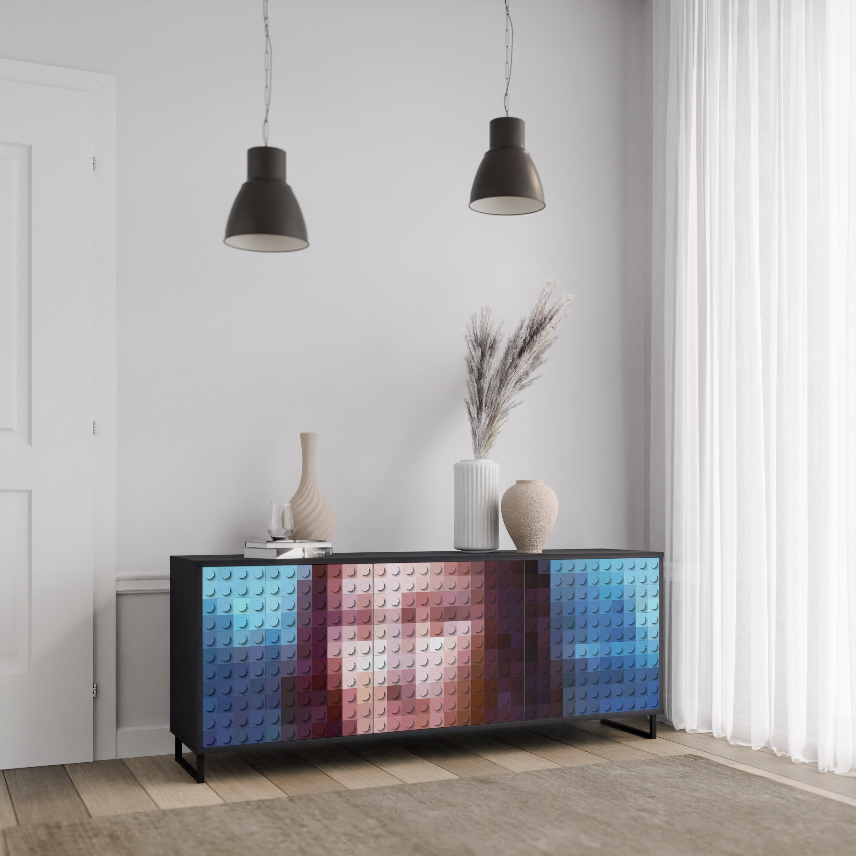 Buffet 3 portes CONSTRUCTIVE ART en finition noire