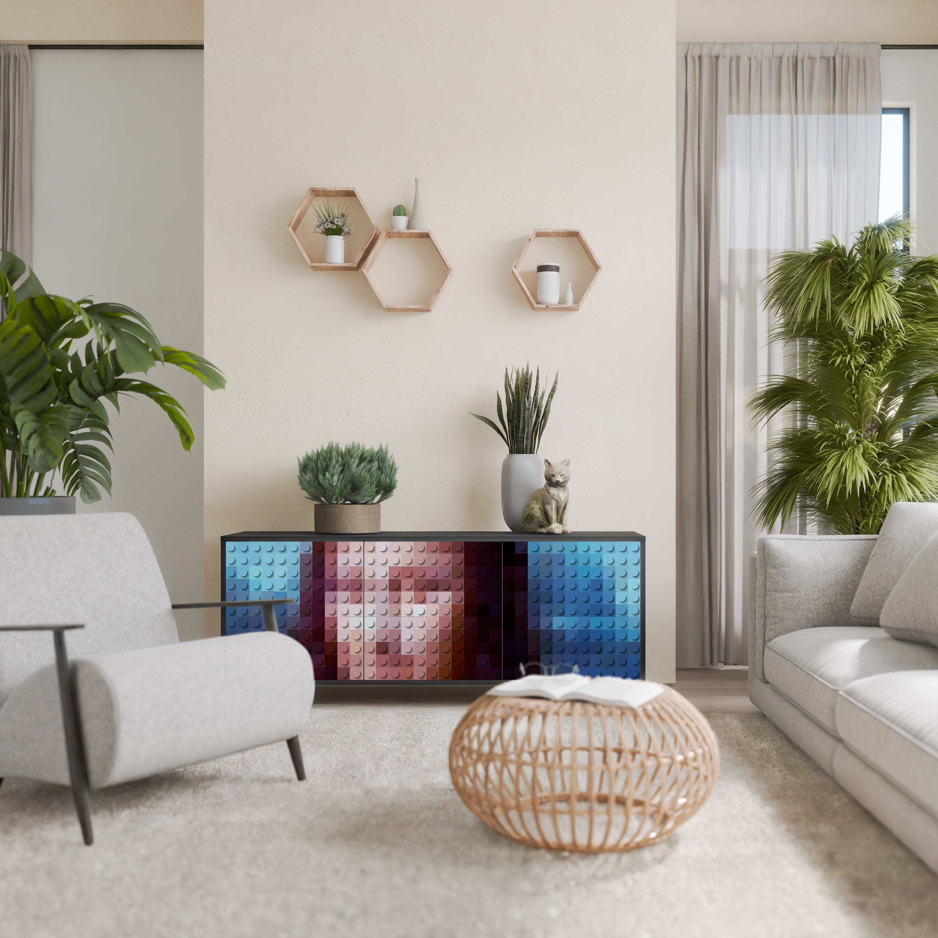 Buffet 3 portes CONSTRUCTIVE ART en finition noire