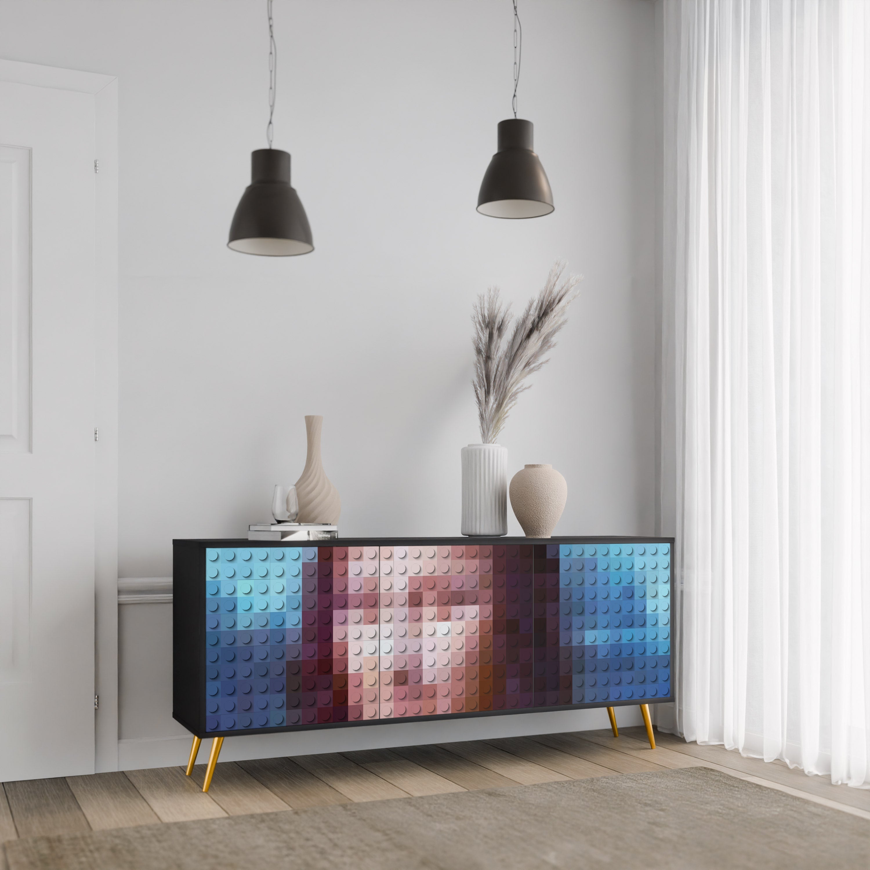 Buffet 3 portes CONSTRUCTIVE ART en finition noire