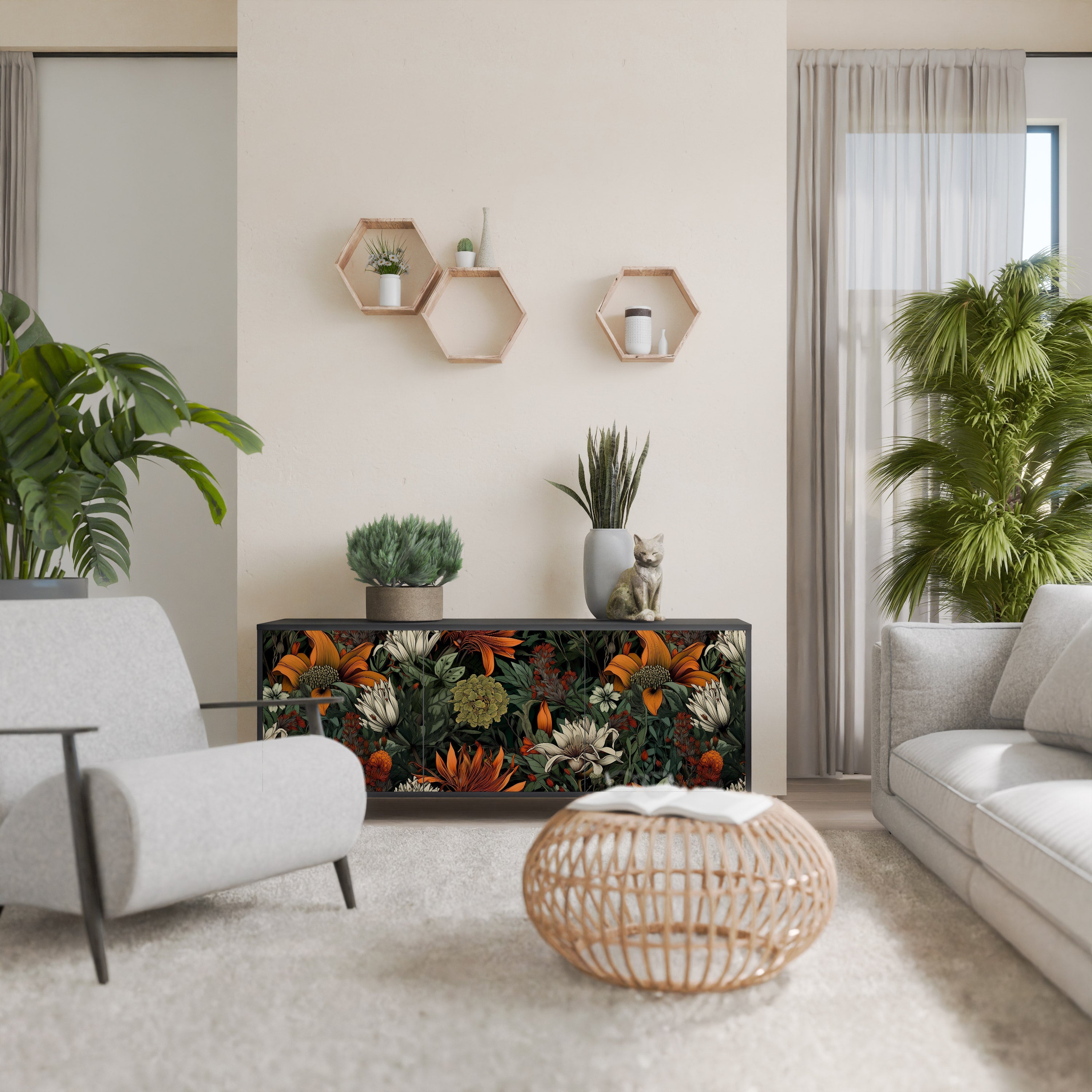 Buffet 3 portes MIDNIGHT SPROUT en finition noire