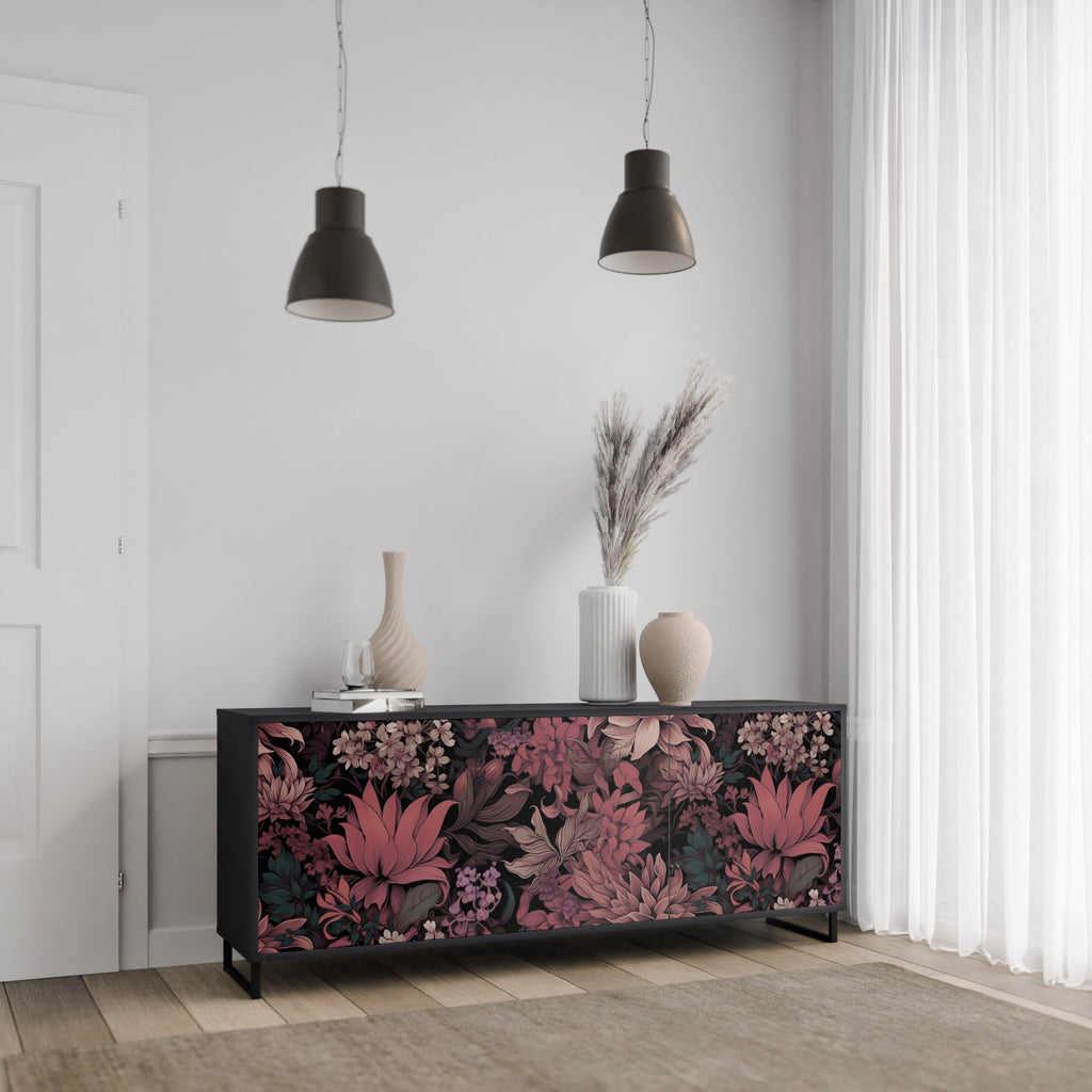 Buffet 3 portes FLORAL WHISPER finition noire