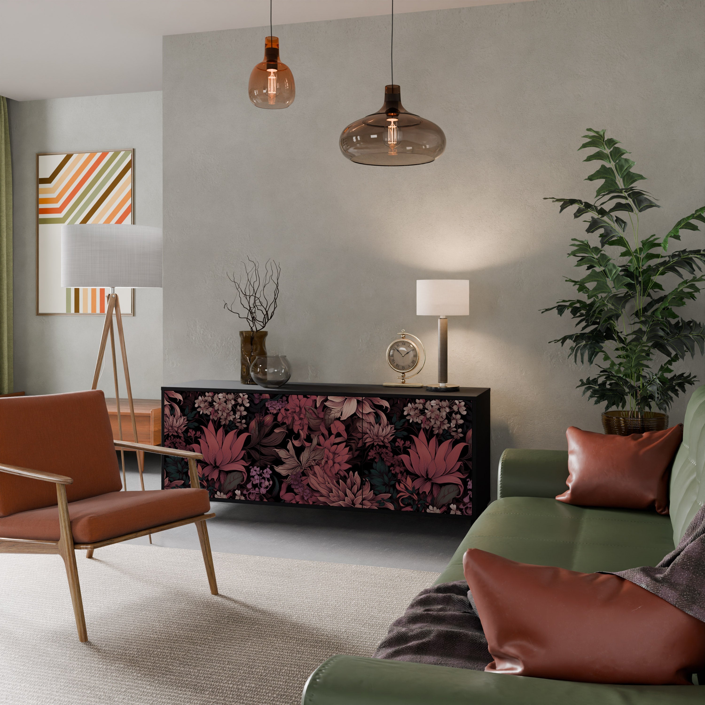 Buffet 3 portes FLORAL WHISPER finition noire