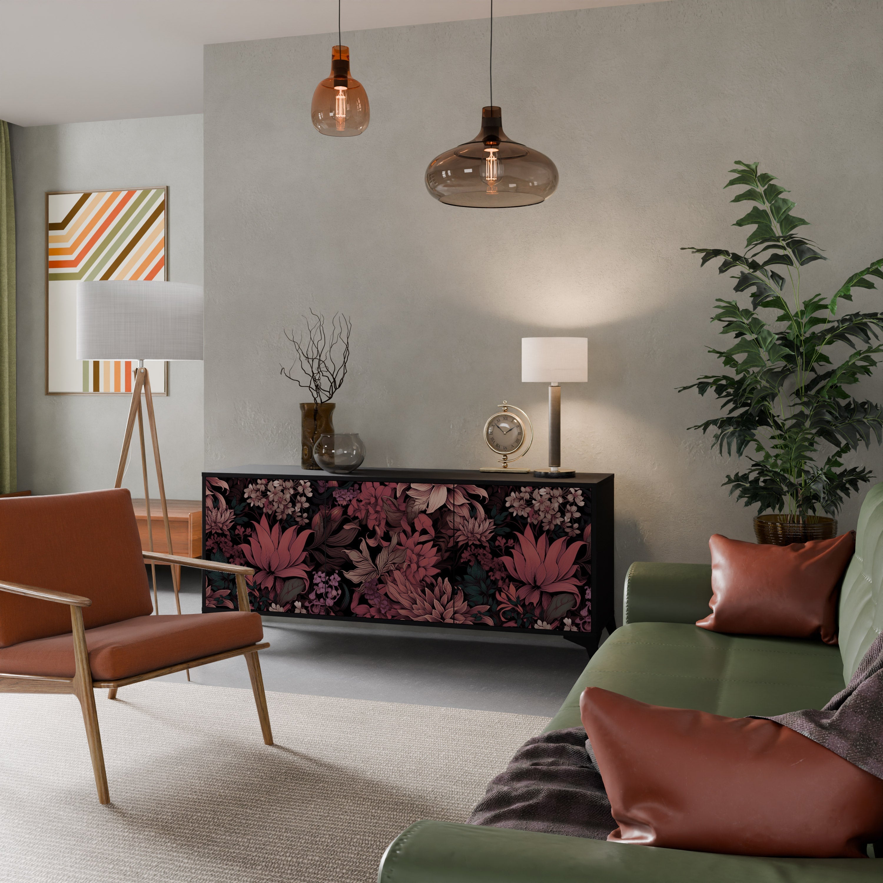 Buffet 3 portes FLORAL WHISPER finition noire