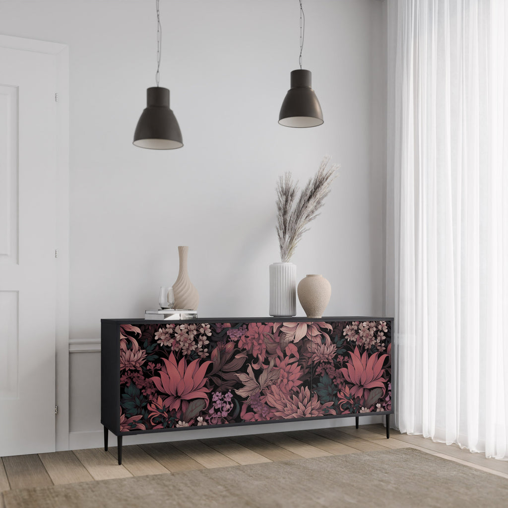 Buffet 3 portes FLORAL WHISPER finition noire