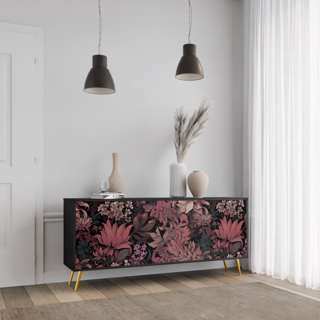 Buffet 3 portes FLORAL WHISPER finition noire