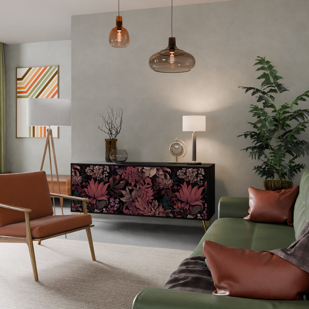 Buffet 3 portes FLORAL WHISPER finition noire