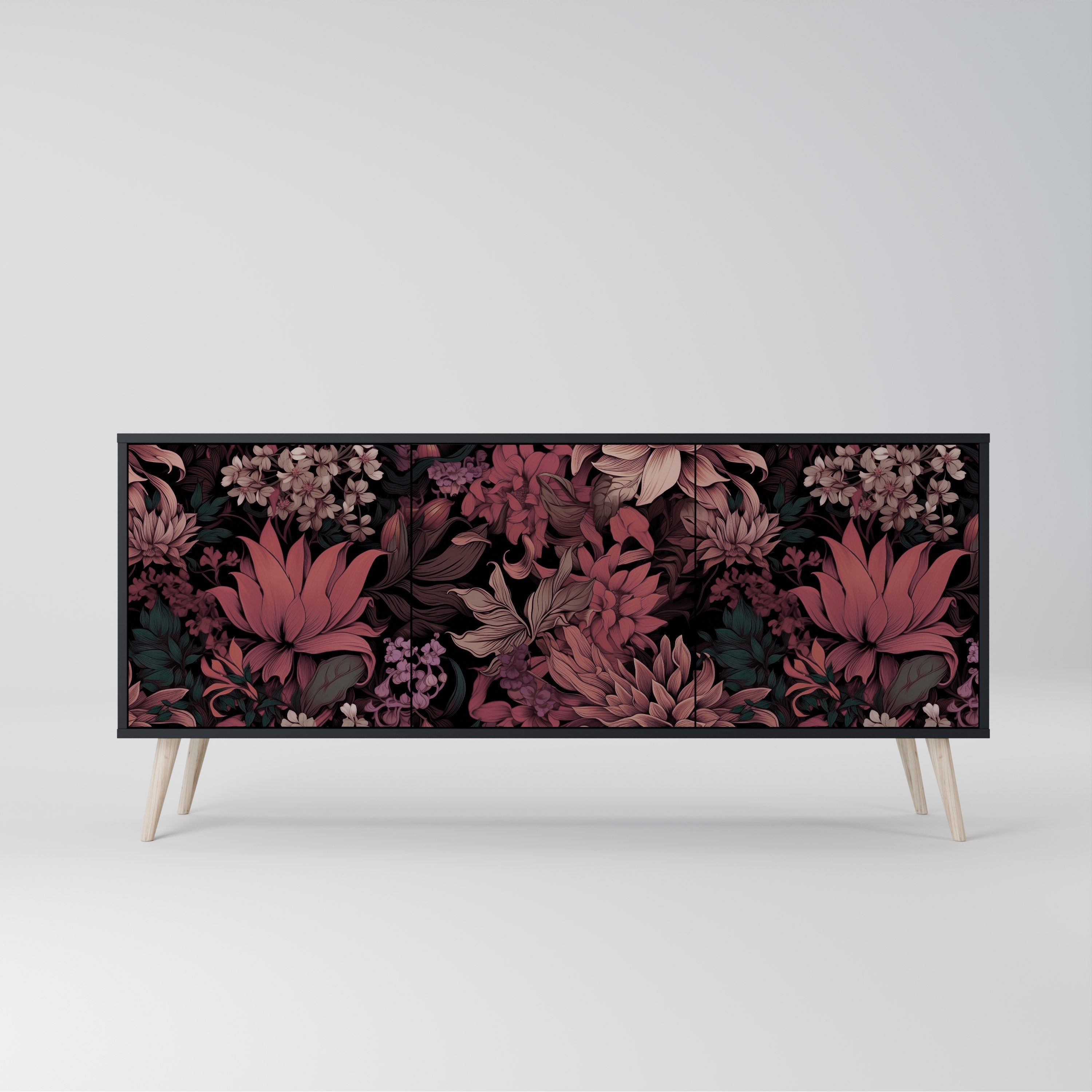 Buffet 3 portes FLORAL WHISPER finition noire