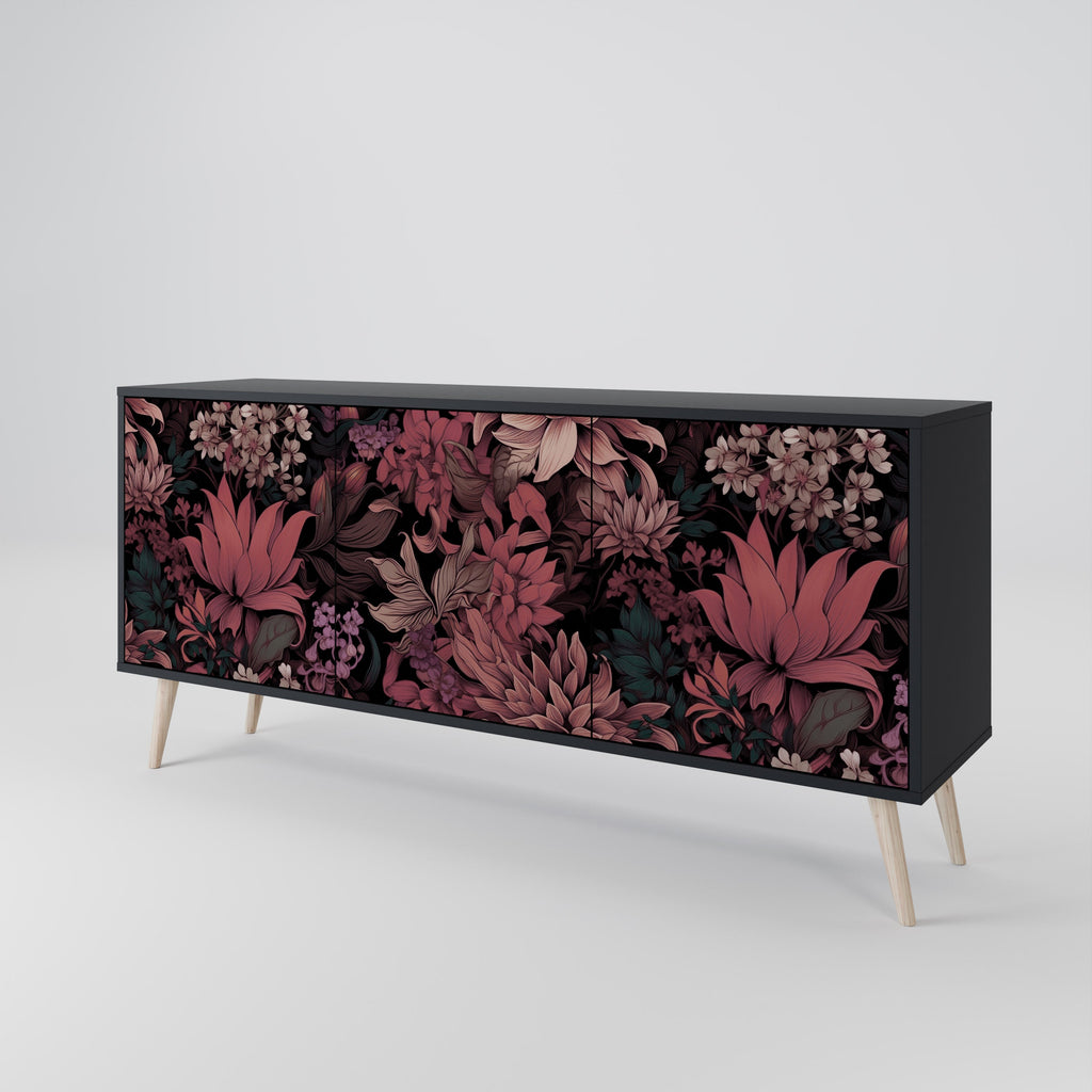 Buffet 3 portes FLORAL WHISPER finition noire