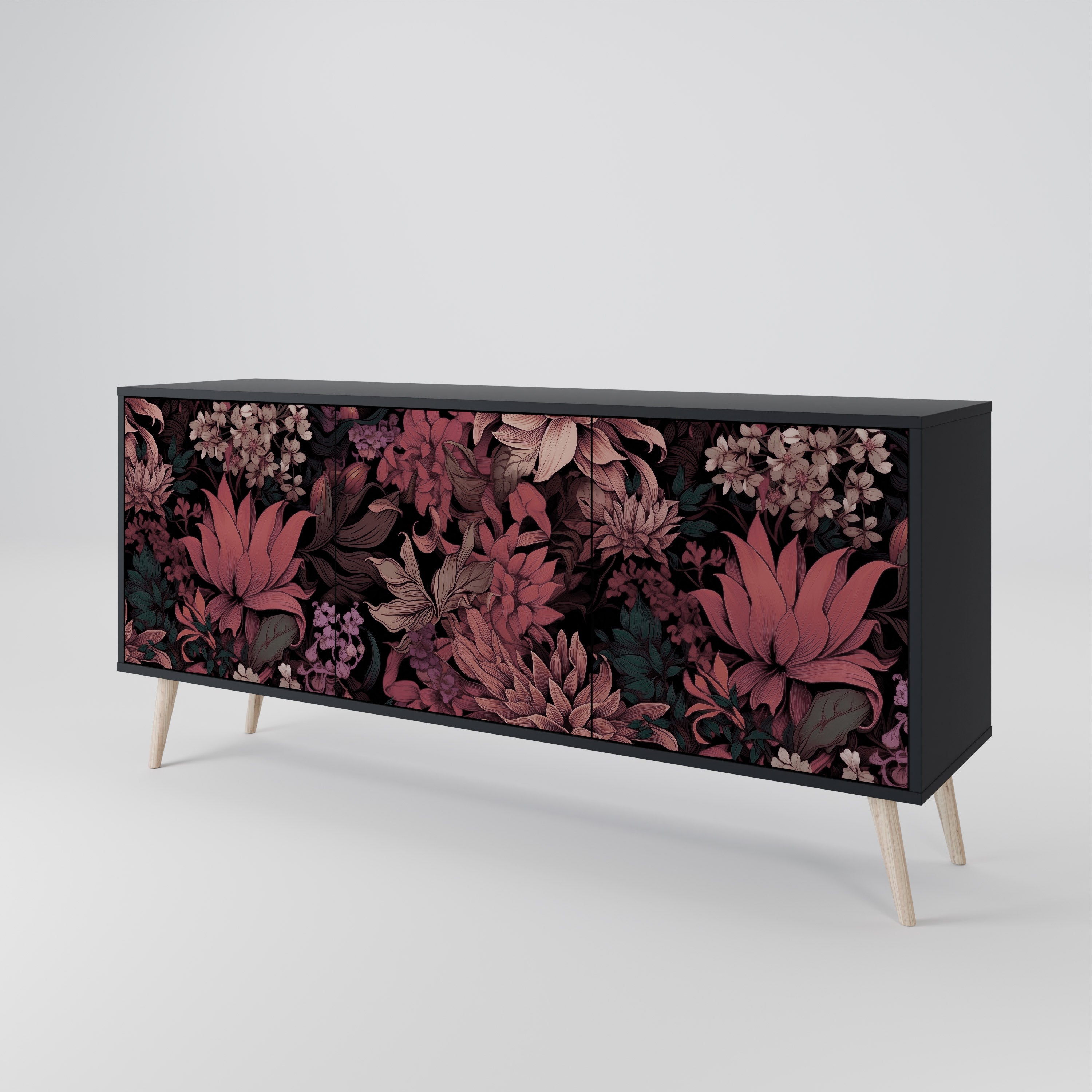 Buffet 3 portes FLORAL WHISPER finition noire