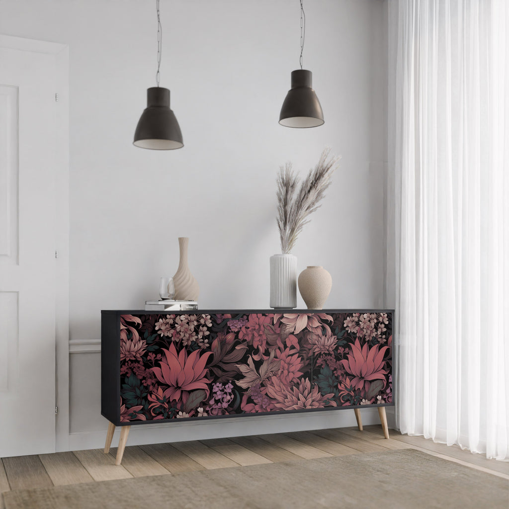 Buffet 3 portes FLORAL WHISPER finition noire
